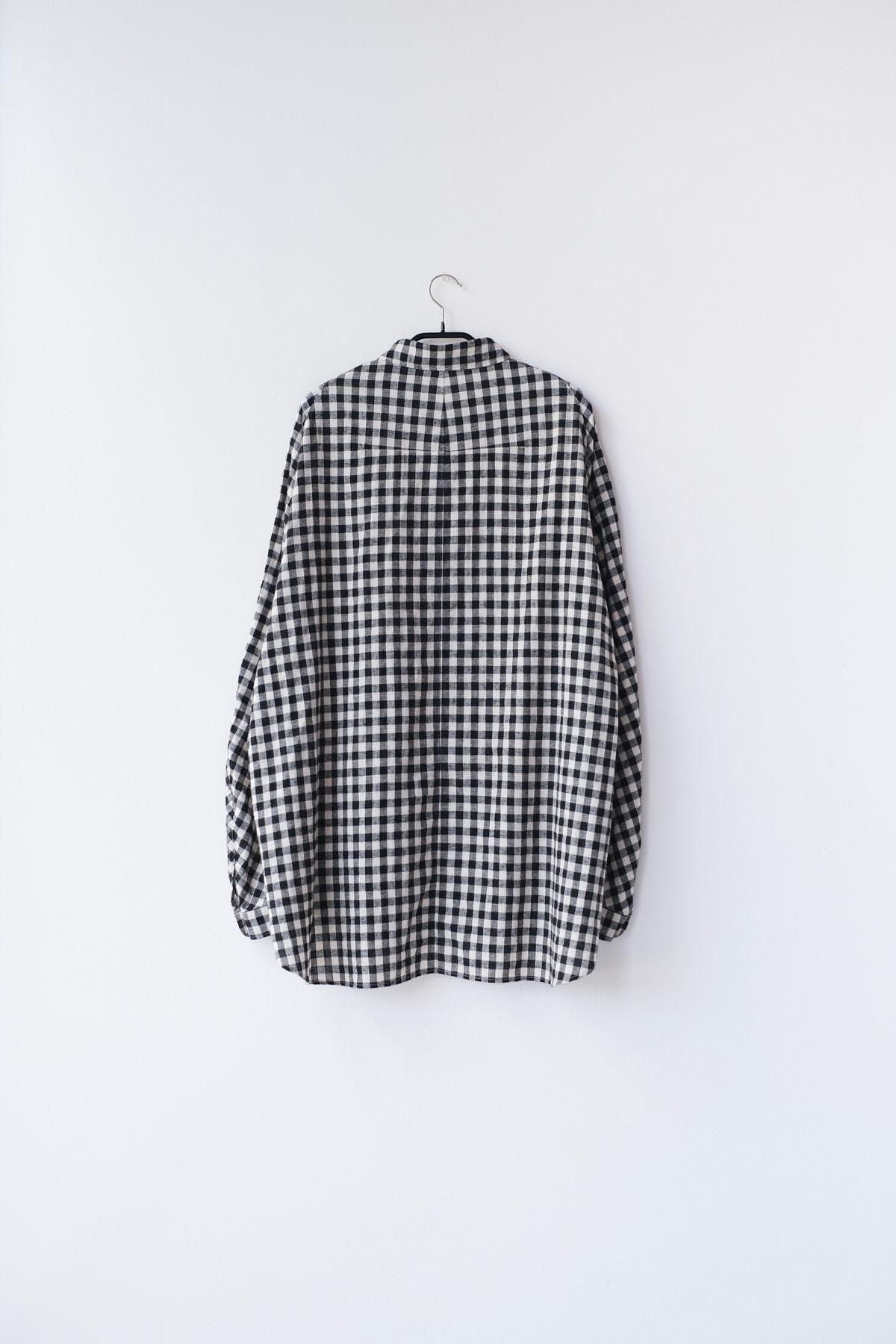 コットン＆リネン・チェック シーチング　カーブスリーブシャツ［size S］
