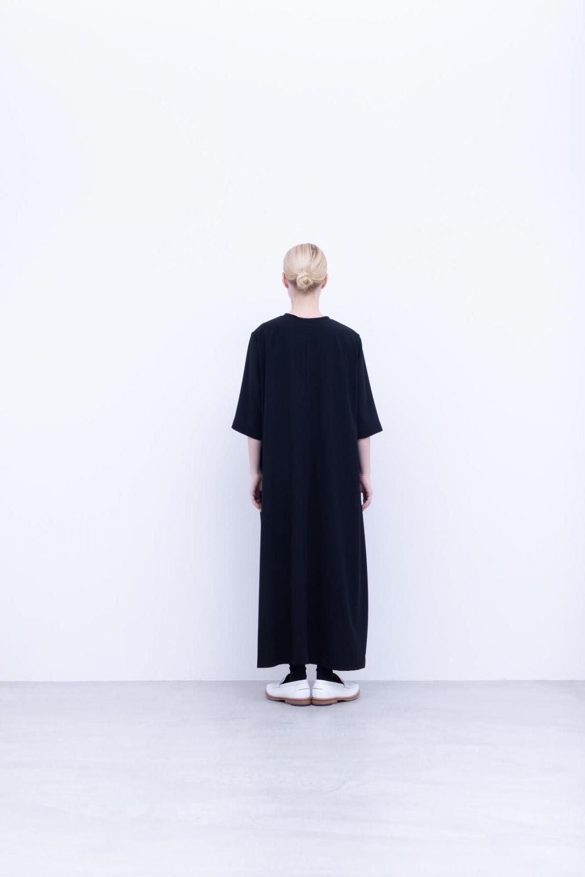 トリアセテート＆ポリエステル・ライトクレープダブルクロス　ロングワンピース / 99 deep black [size 3_]