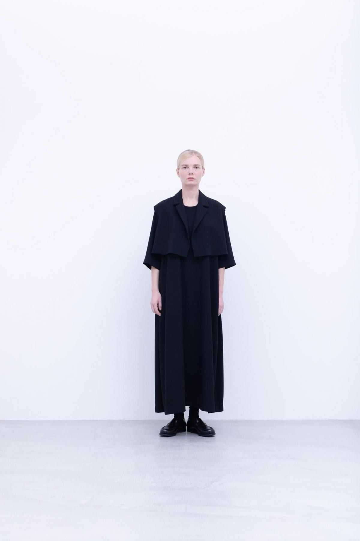 トリアセテート＆ポリエステル・ライトクレープダブルクロス　ロングワンピース / 99 deep black [size 3_]