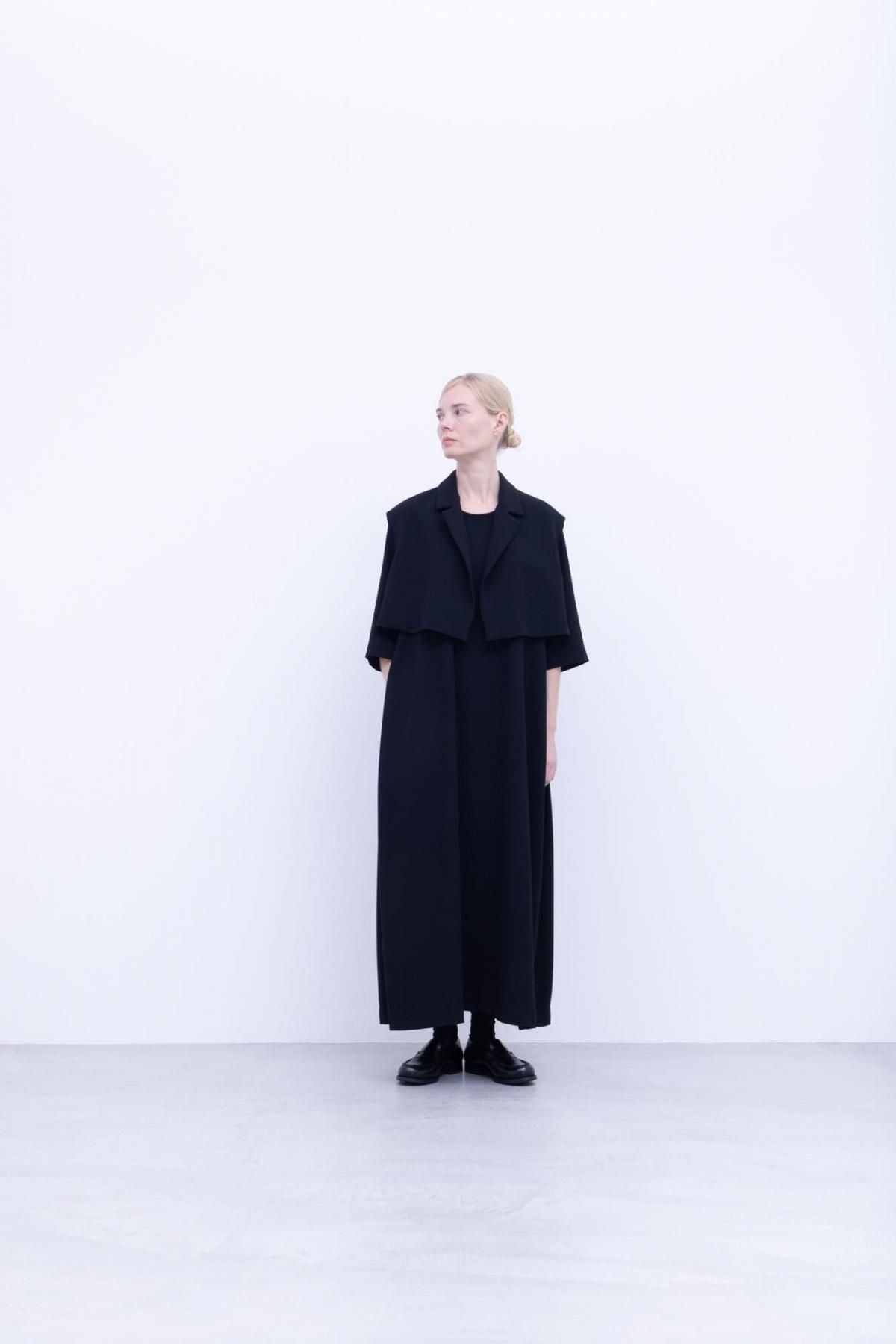 トリアセテート＆ポリエステル・ライトクレープダブルクロス　ロングワンピース / 99 deep black [size 3_]