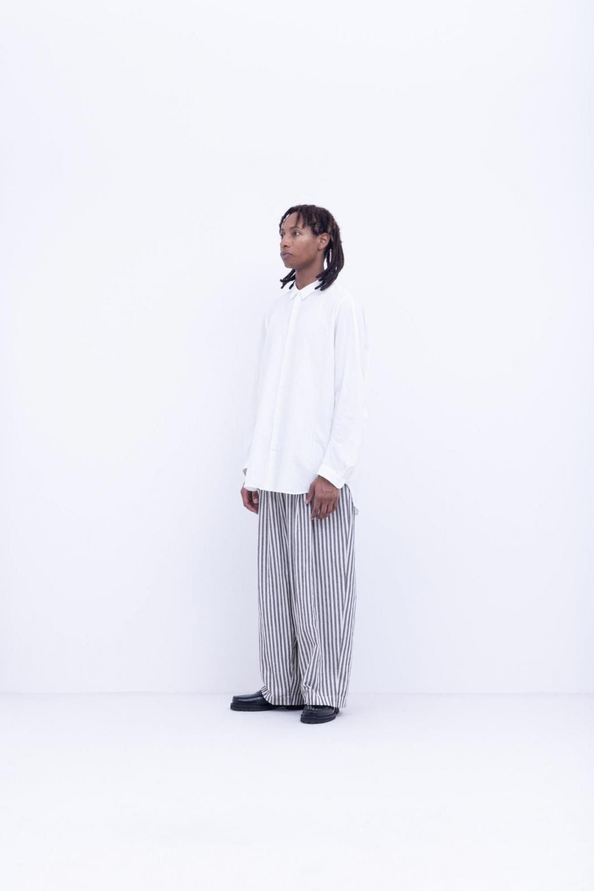 ガラシー  コットン・リネン / ストライプ シーチング 3タックパンツ ［size XS］