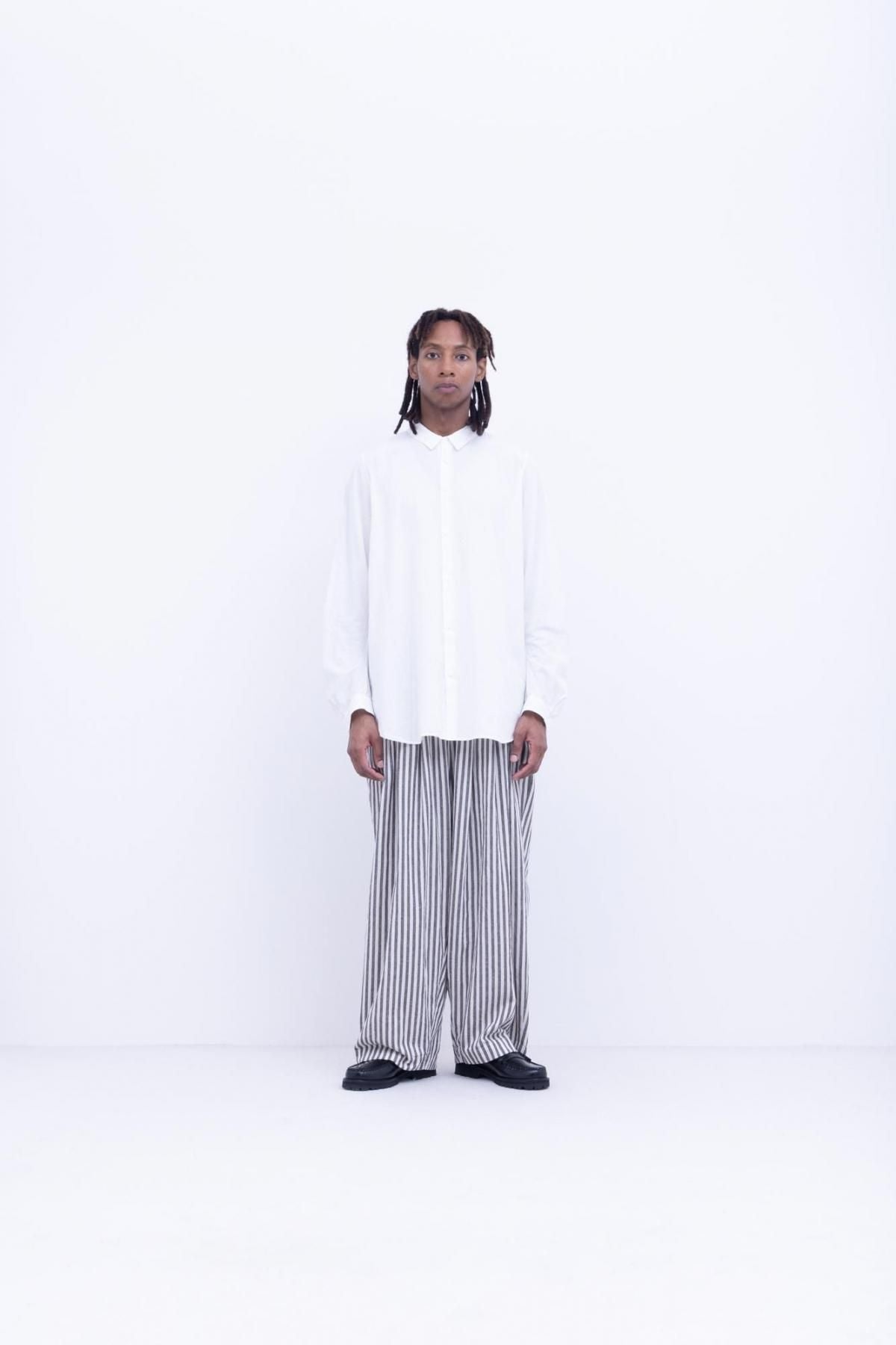 ガラシー  コットン・リネン / ストライプ シーチング 3タックパンツ ［size M］