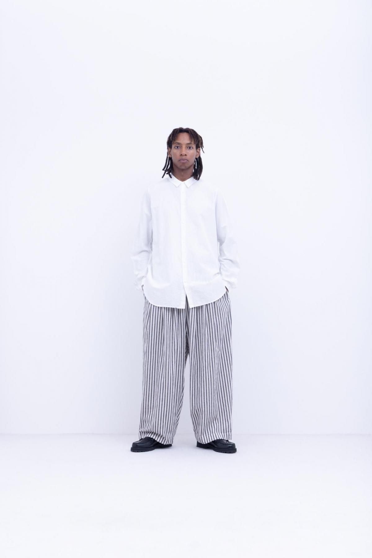 ガラシー  コットン・リネン / ストライプ シーチング 3タックパンツ ［size M］