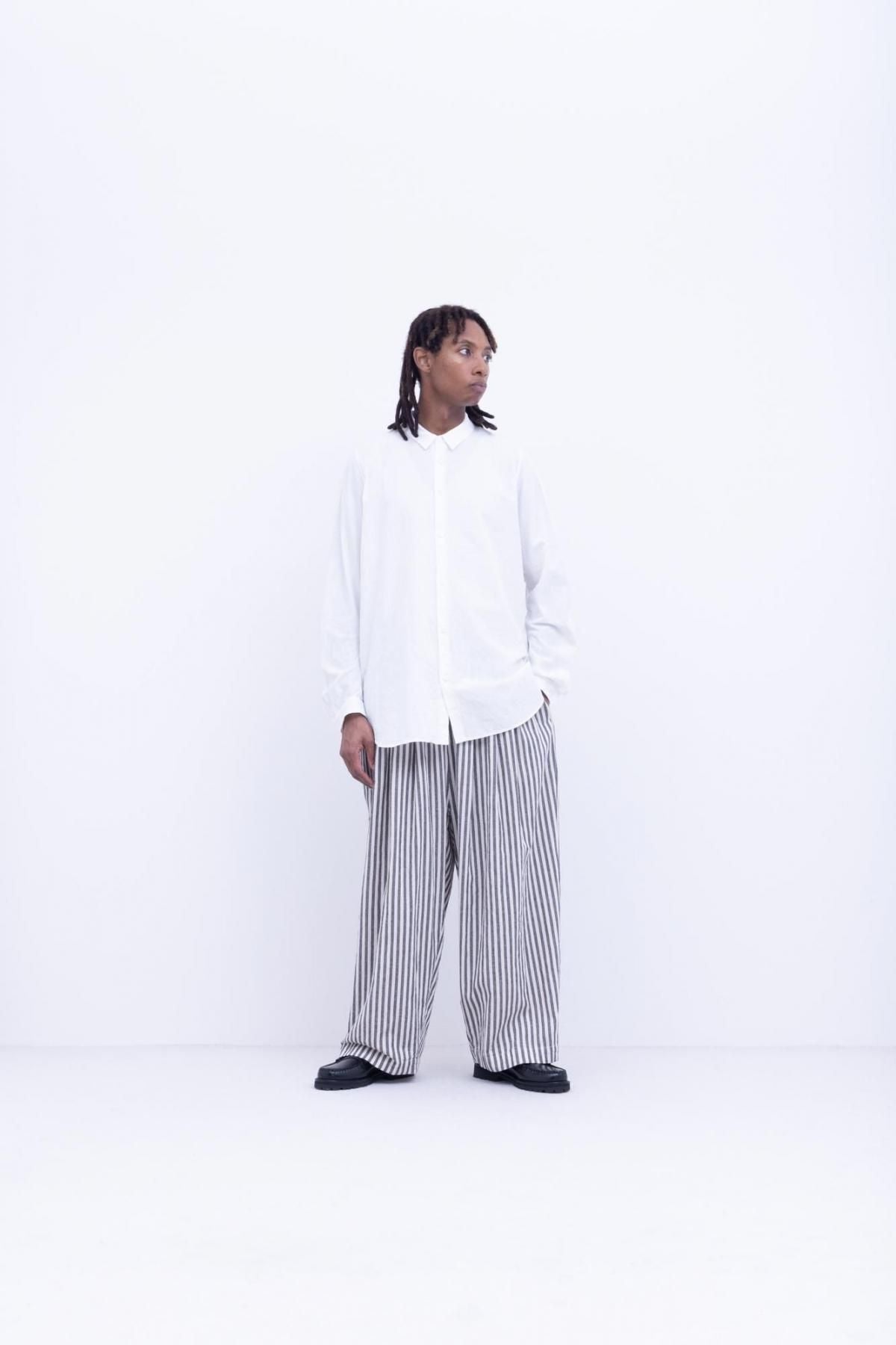 ガラシー  コットン・リネン / ストライプ シーチング 3タックパンツ ［size M］
