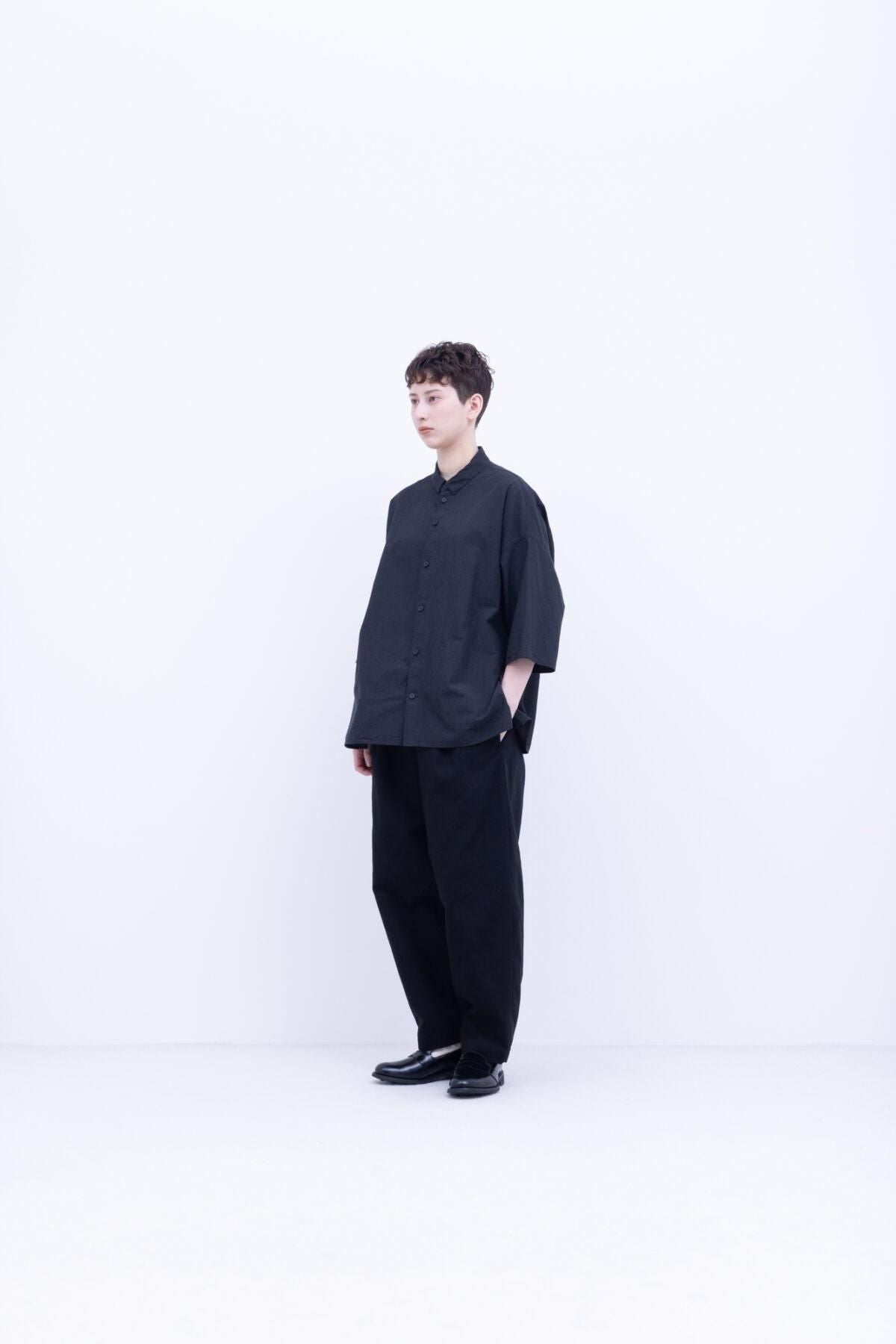 40 / 1オーガニックコットン・強撚ウェザー　台襟付きシャツカラー / Black chambray [size XS]