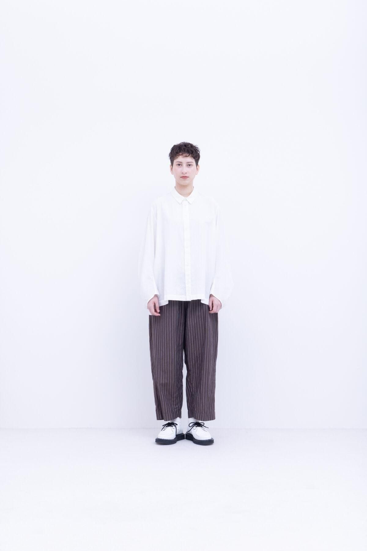 リネン＆コットン・高番手ドビー　ワイドストレートパンツ / Navy × Blue × White［size XS］