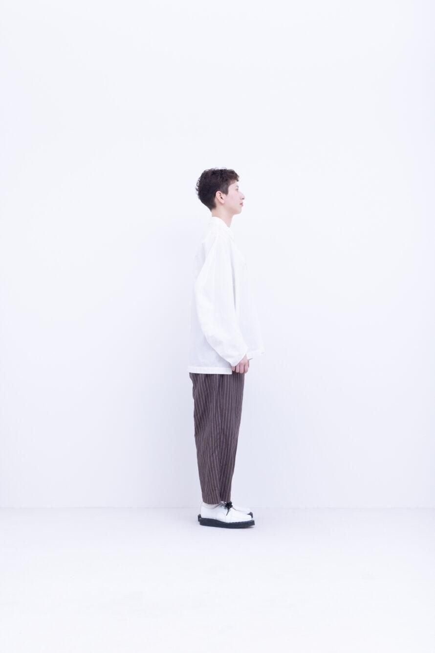 リネン＆コットン・高番手ドビー　ワイドストレートパンツ / Navy × Blue × White［size XS］