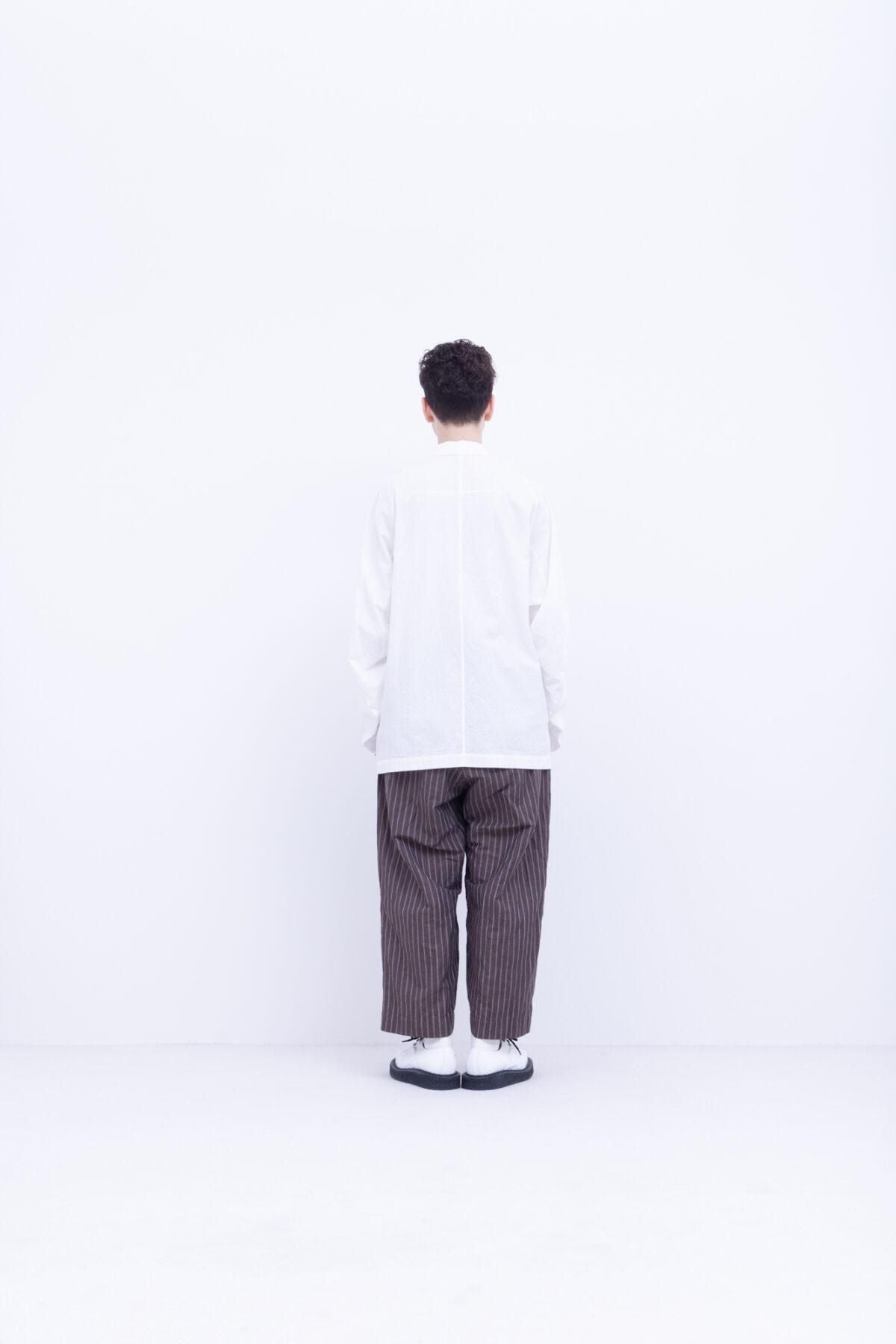 リネン＆コットン・高番手ドビー　ワイドストレートパンツ / Navy × Blue × White［size XS］