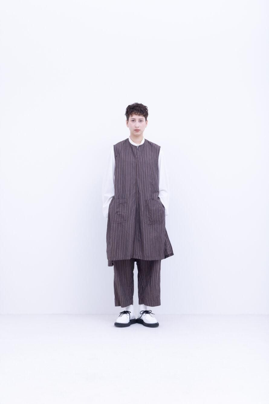 リネン＆コットン・高番手ドビー　ワイドストレートパンツ / Navy × Blue × White［size XS］