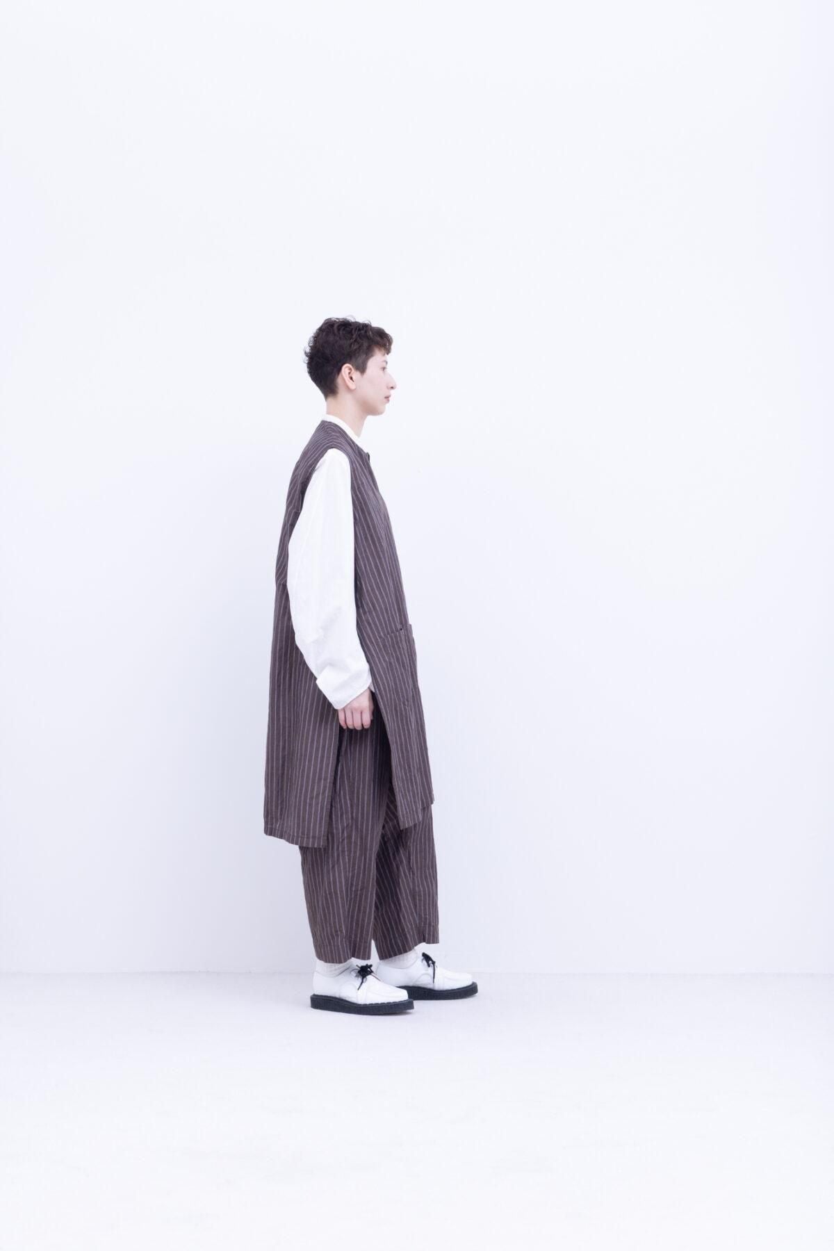 リネン＆コットン・高番手ドビー　ワイドストレートパンツ / Navy × Blue × White［size XS］