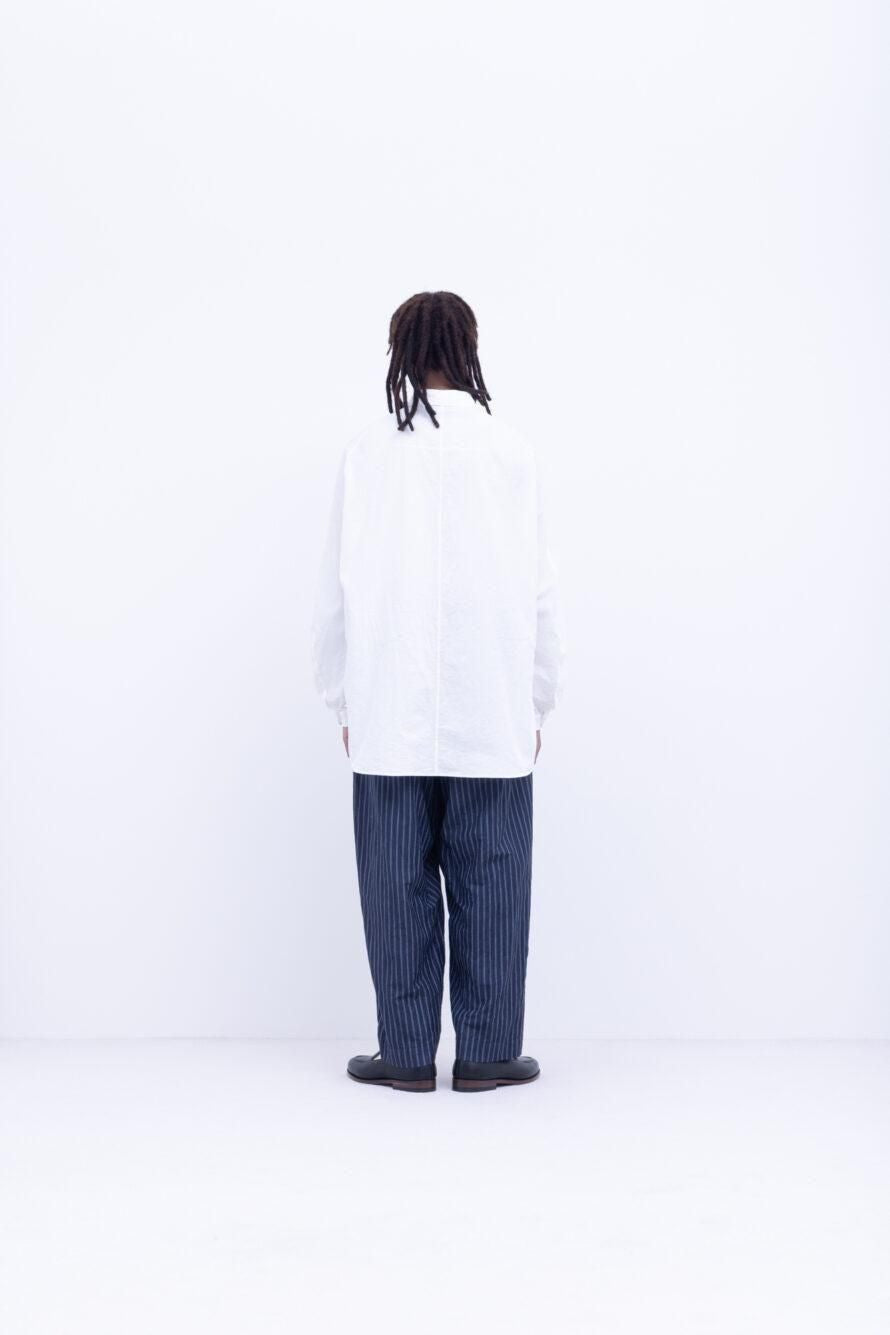 リネン＆コットン・高番手ドビー　ワイドストレートパンツ / Navy × Blue × White［size M］