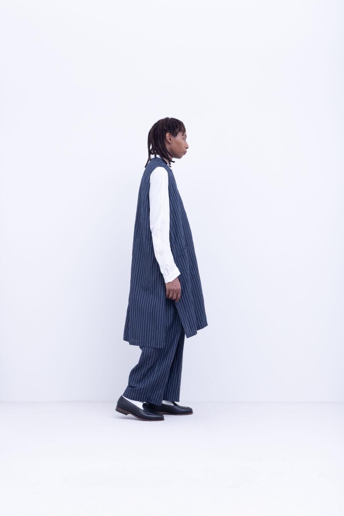 未使用LIBECOリベコTLB  リネンカシュクールエプロン　ベスト リネン＆コットン・高番手ドビー エプロンベスト / Navy × Blue