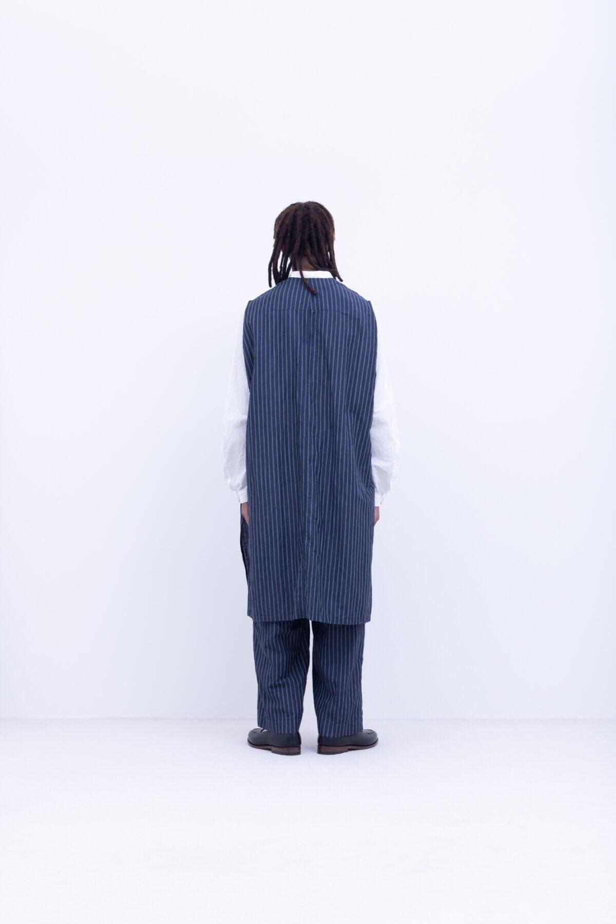 リネン＆コットン・高番手ドビー　エプロンベスト / Navy × Blue × White［size M］