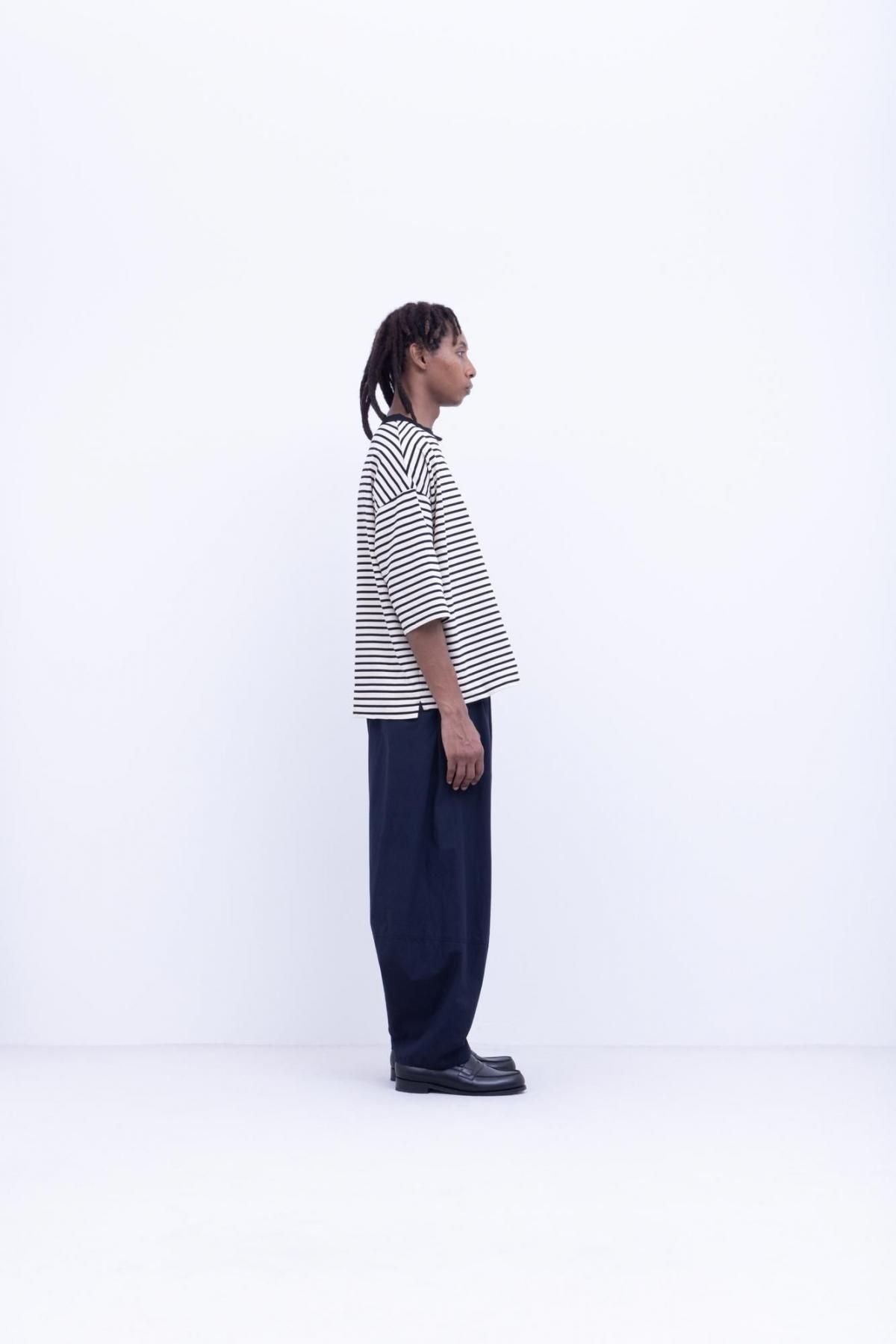 微強撚綿天竺　ボーダークルーネックT / Natural base × Black border［size XS］