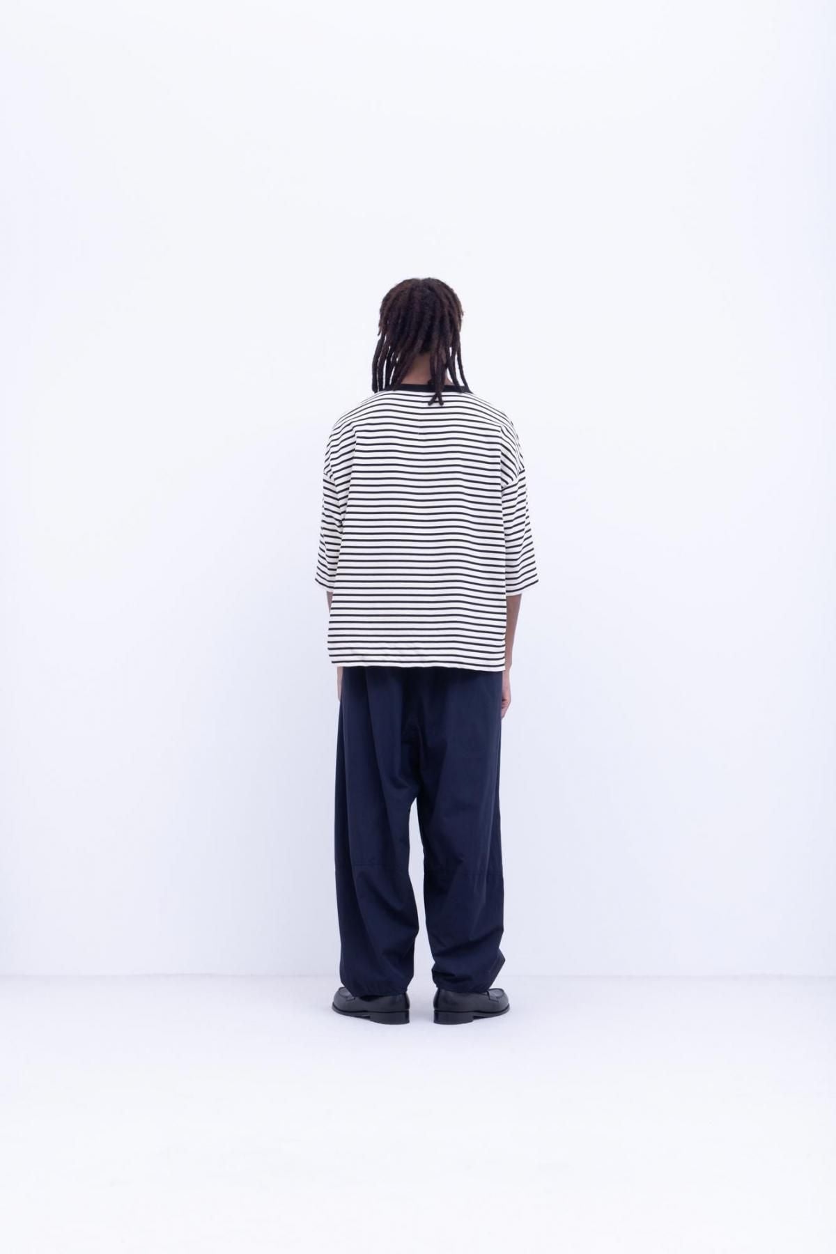 微強撚綿天竺　ボーダークルーネックT / Natural base × Black border［size XS］