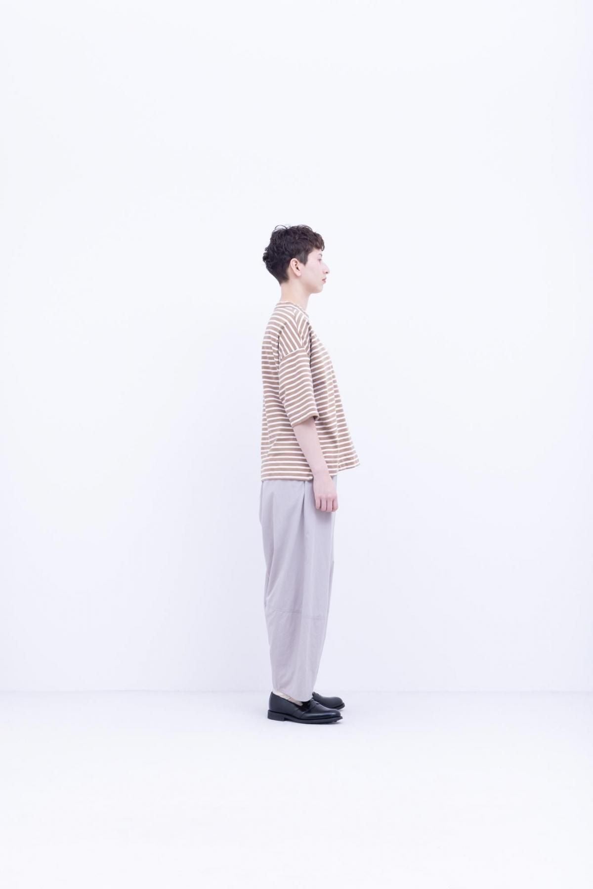 微強撚綿天竺　ボーダークルーネックT / Black base × White border［size XS］