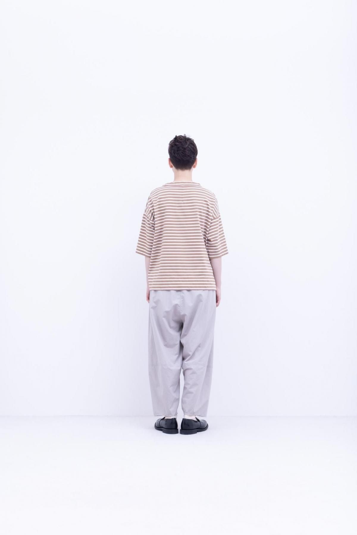 微強撚綿天竺　ボーダークルーネックT / Black base × White border［size XS］