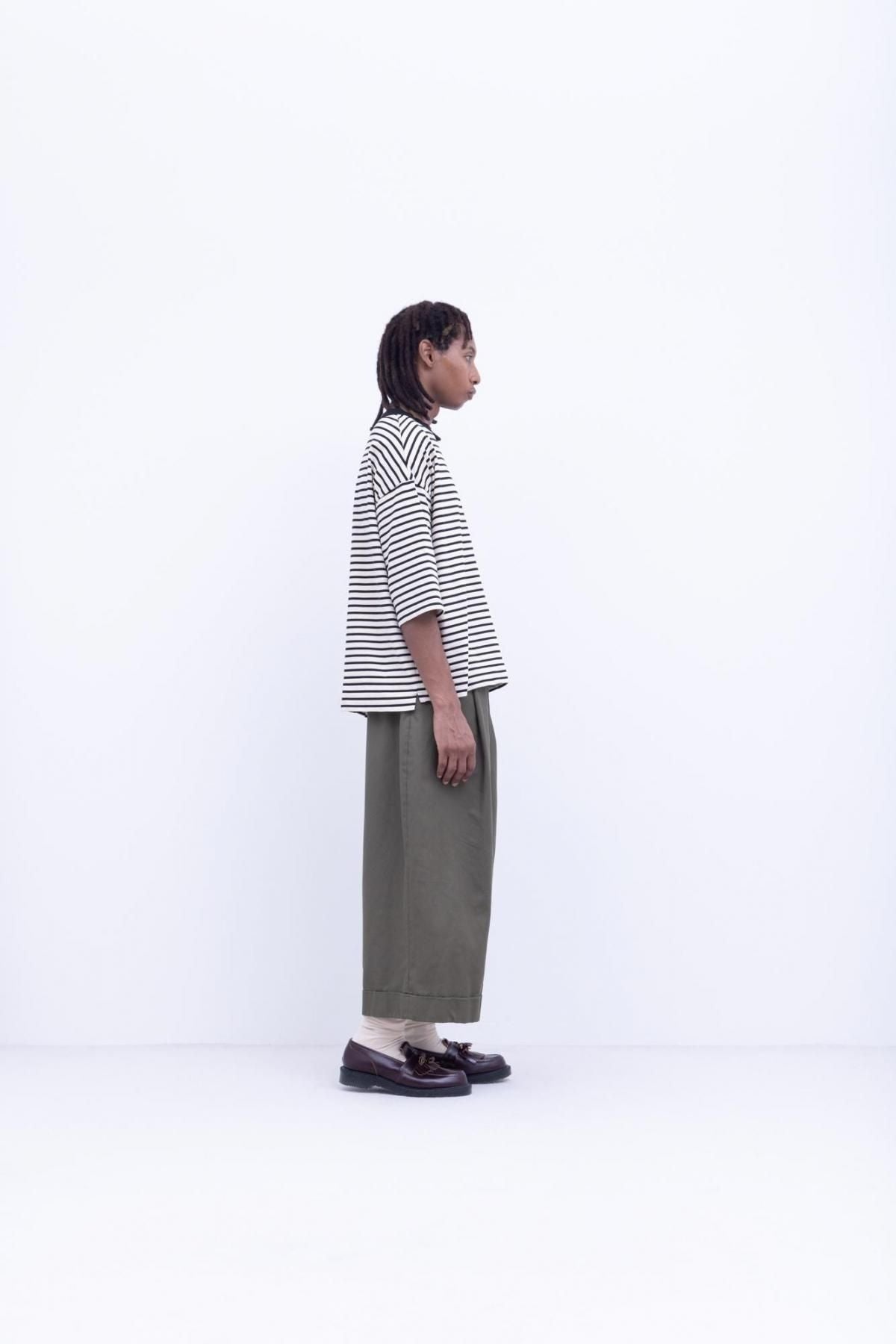 微強撚綿天竺　ボーダークルーネックT / Black base × White border［size M］