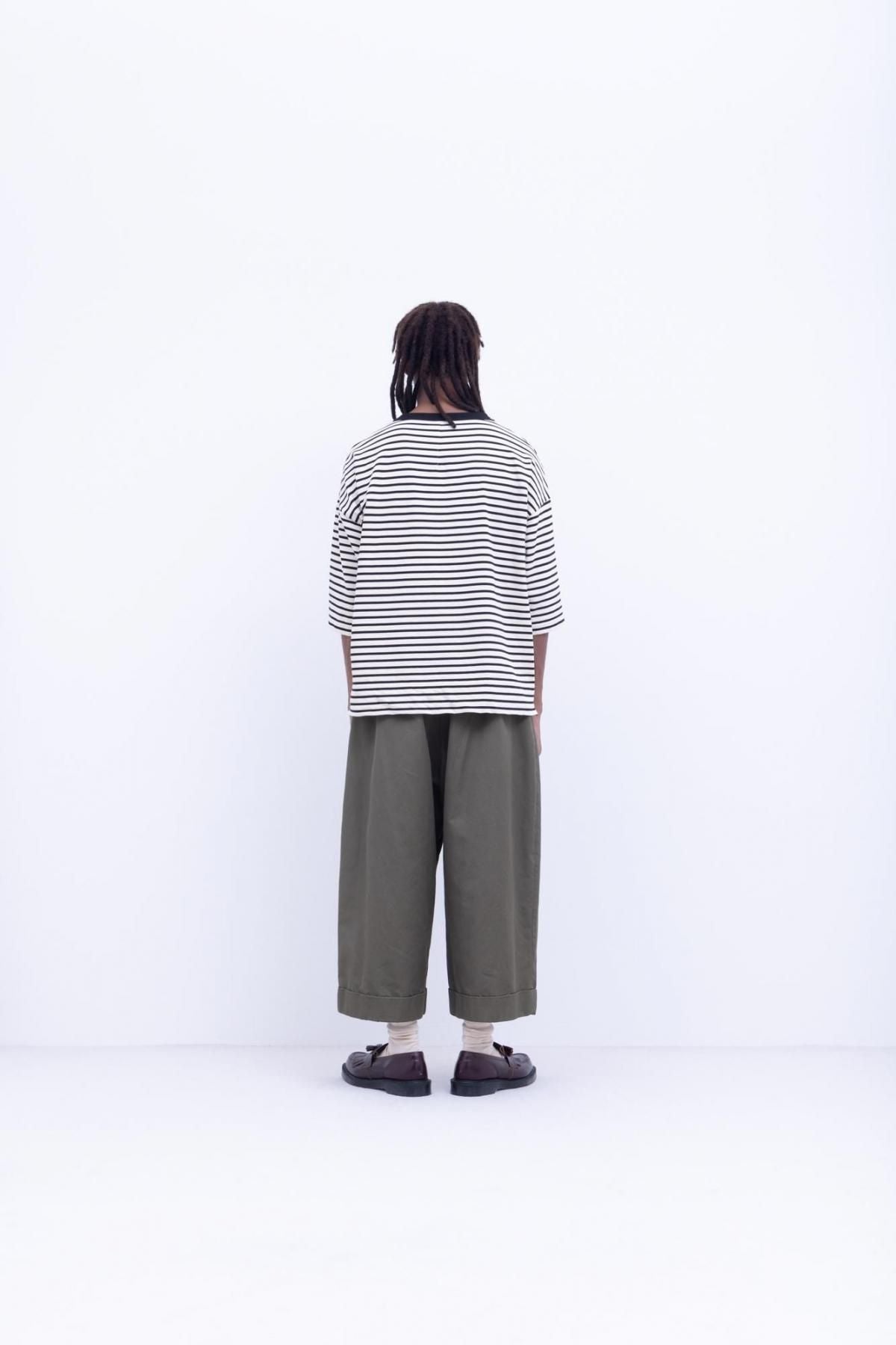 微強撚綿天竺　ボーダークルーネックT / Black base × White border［size M］