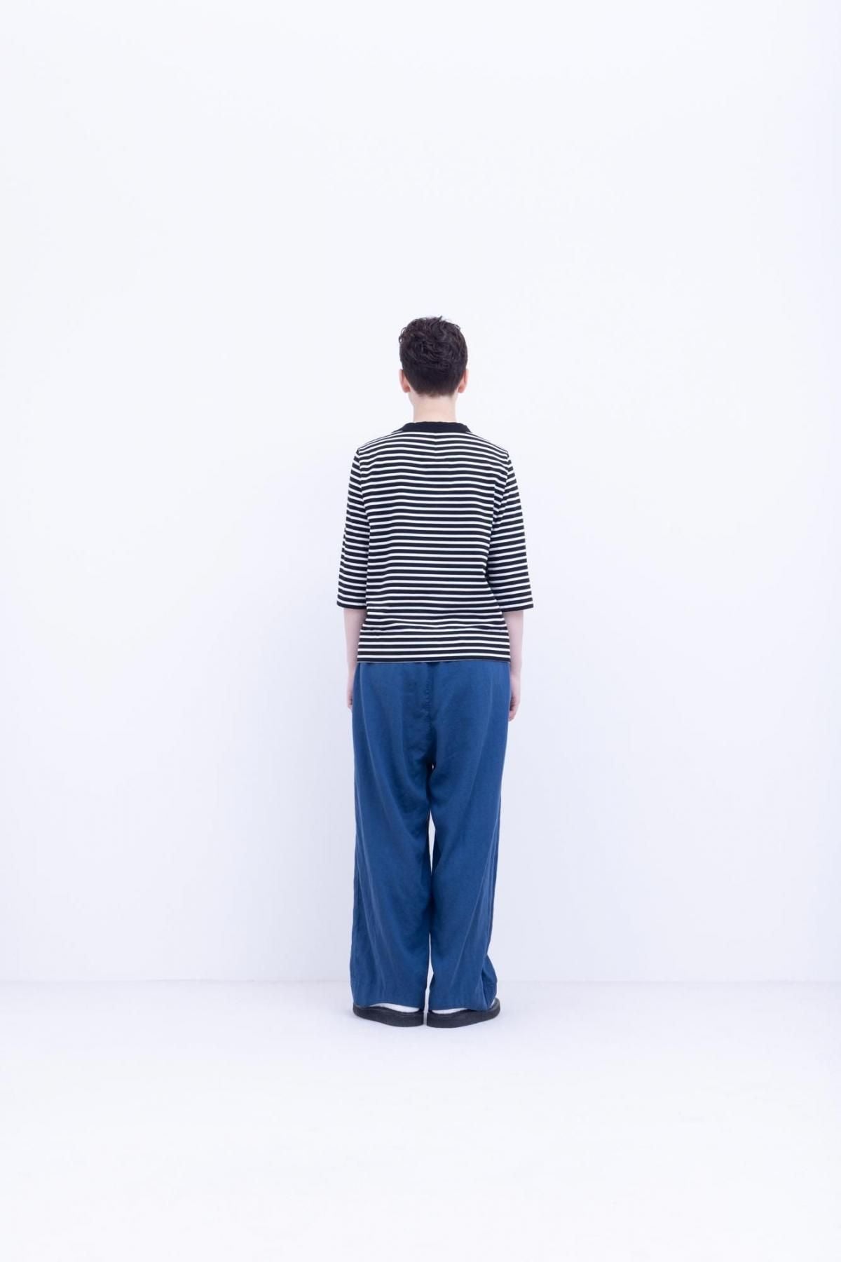 微強撚綿天竺　ボーダー コンパクトクルーネックT / Black base × White border［size XS］