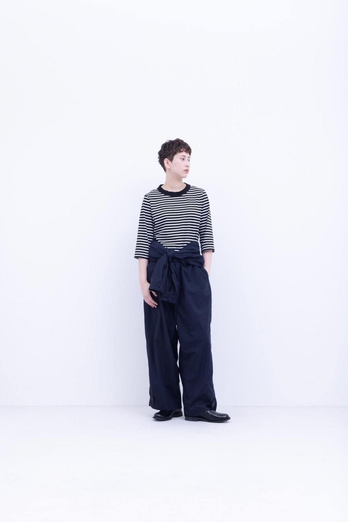 微強撚綿天竺　ボーダー コンパクトクルーネックT / Black base × White border［size M］