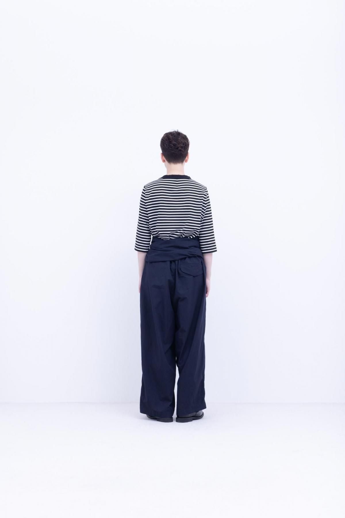 微強撚綿天竺　ボーダー コンパクトクルーネックT / Black base × White border［size M］