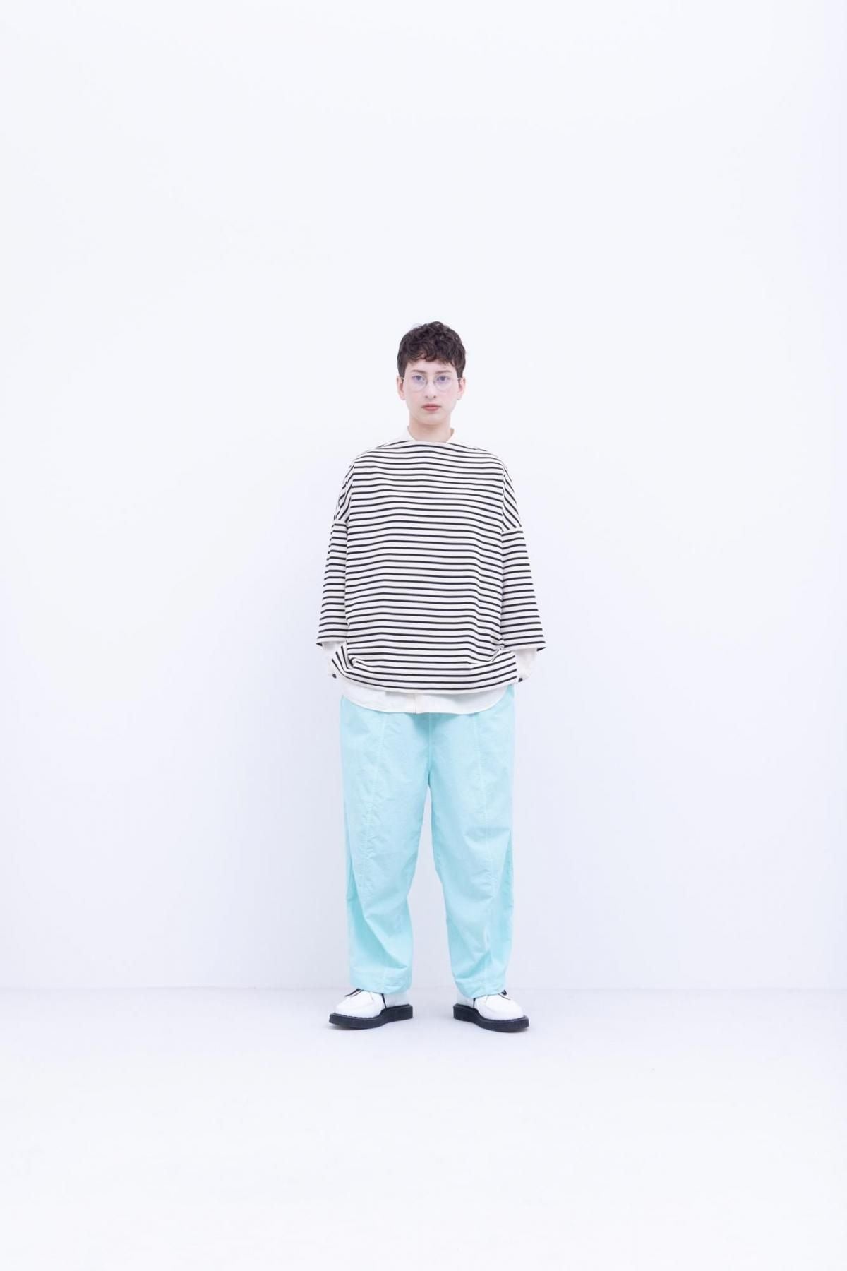 微強撚綿天竺　ボーダーボートネックT / Natural base × Black border［size XS］