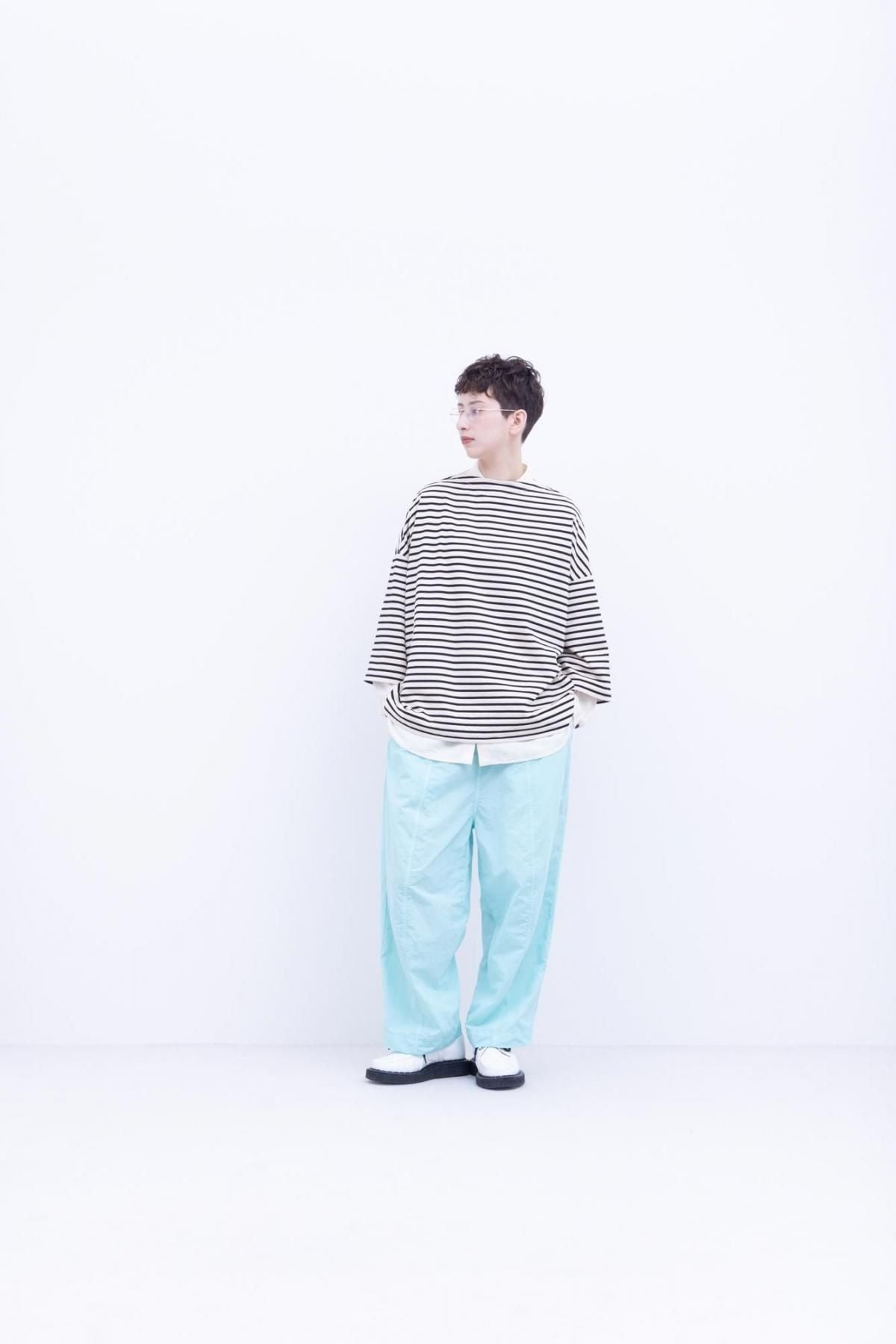 微強撚綿天竺　ボーダーボートネックT / Natural base × Black border［size XS］