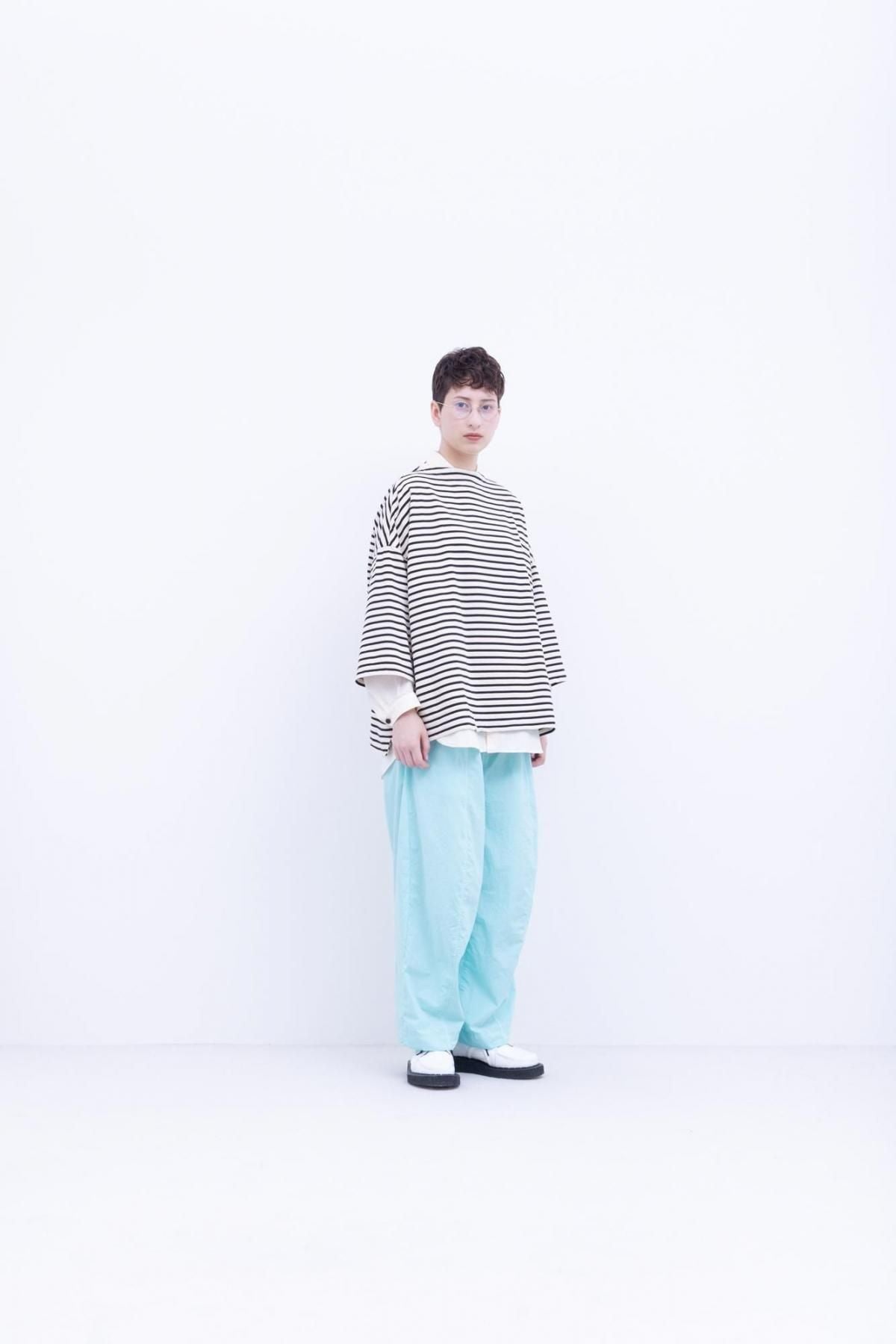 微強撚綿天竺　ボーダーボートネックT / Natural base × Black border［size M］