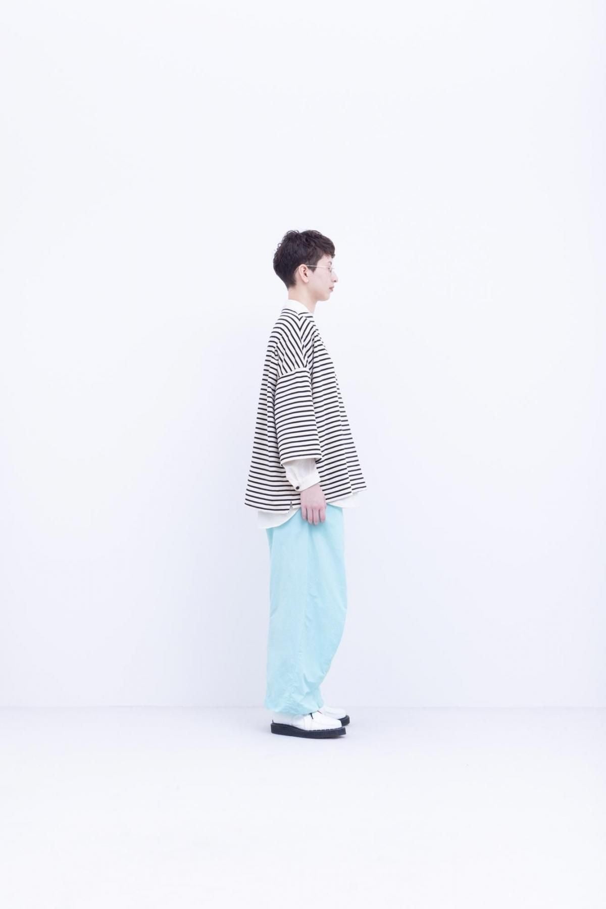 微強撚綿天竺　ボーダーボートネックT / Natural base × Black border［size M］