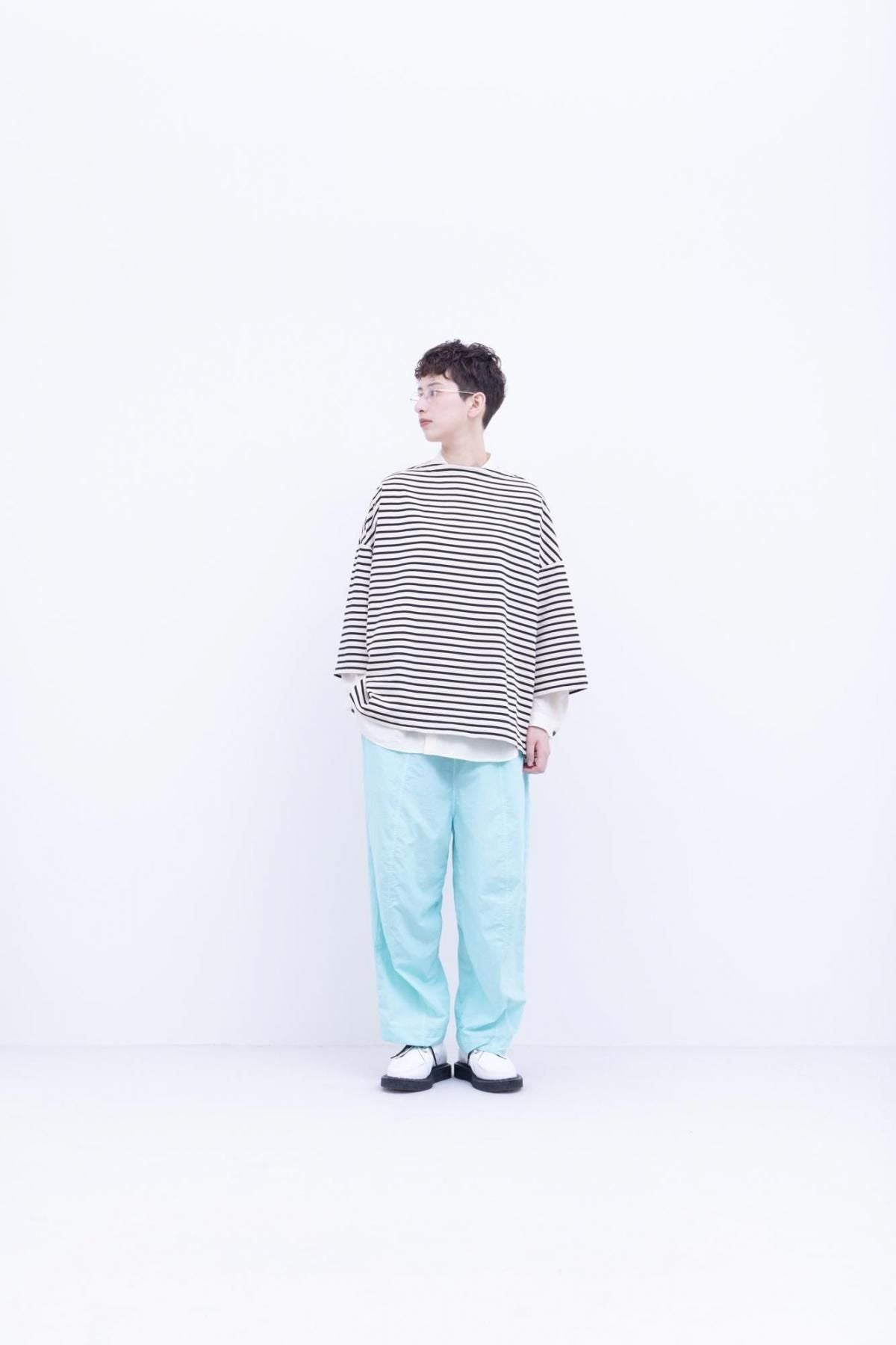 微強撚綿天竺　ボーダーボートネックT / Camel base × White border［size XS］