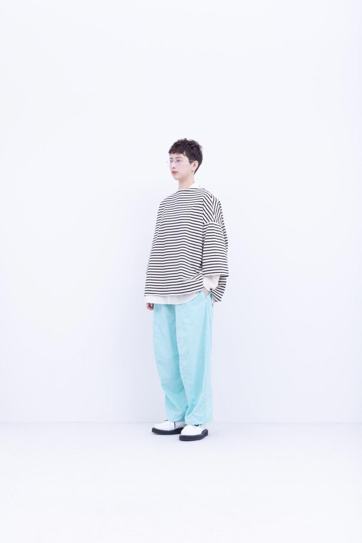 微強撚綿天竺　ボーダーボートネックT / Camel base × White border［size XS］