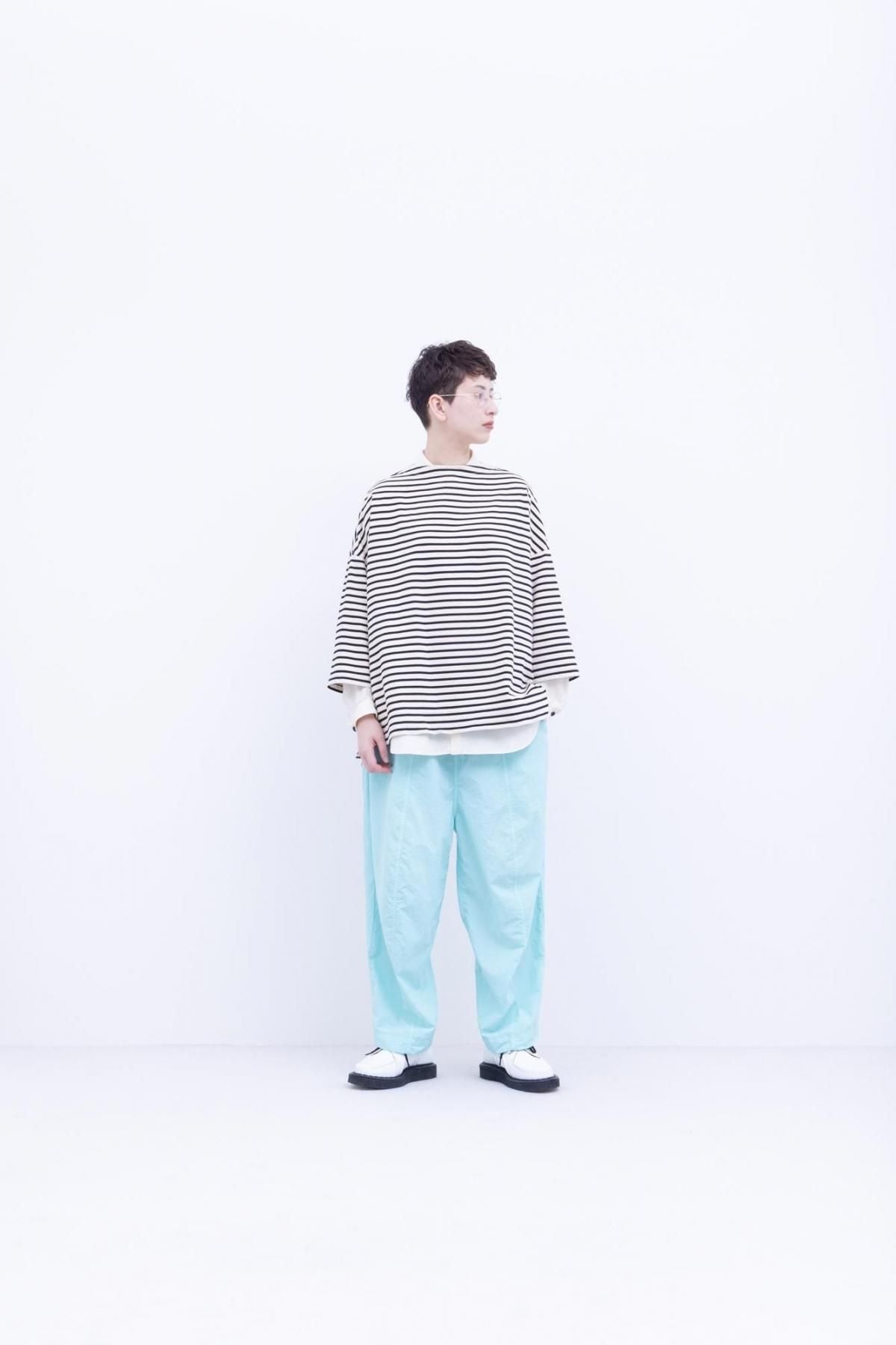 微強撚綿天竺　ボーダーボートネックT / Camel base × White border［size M］