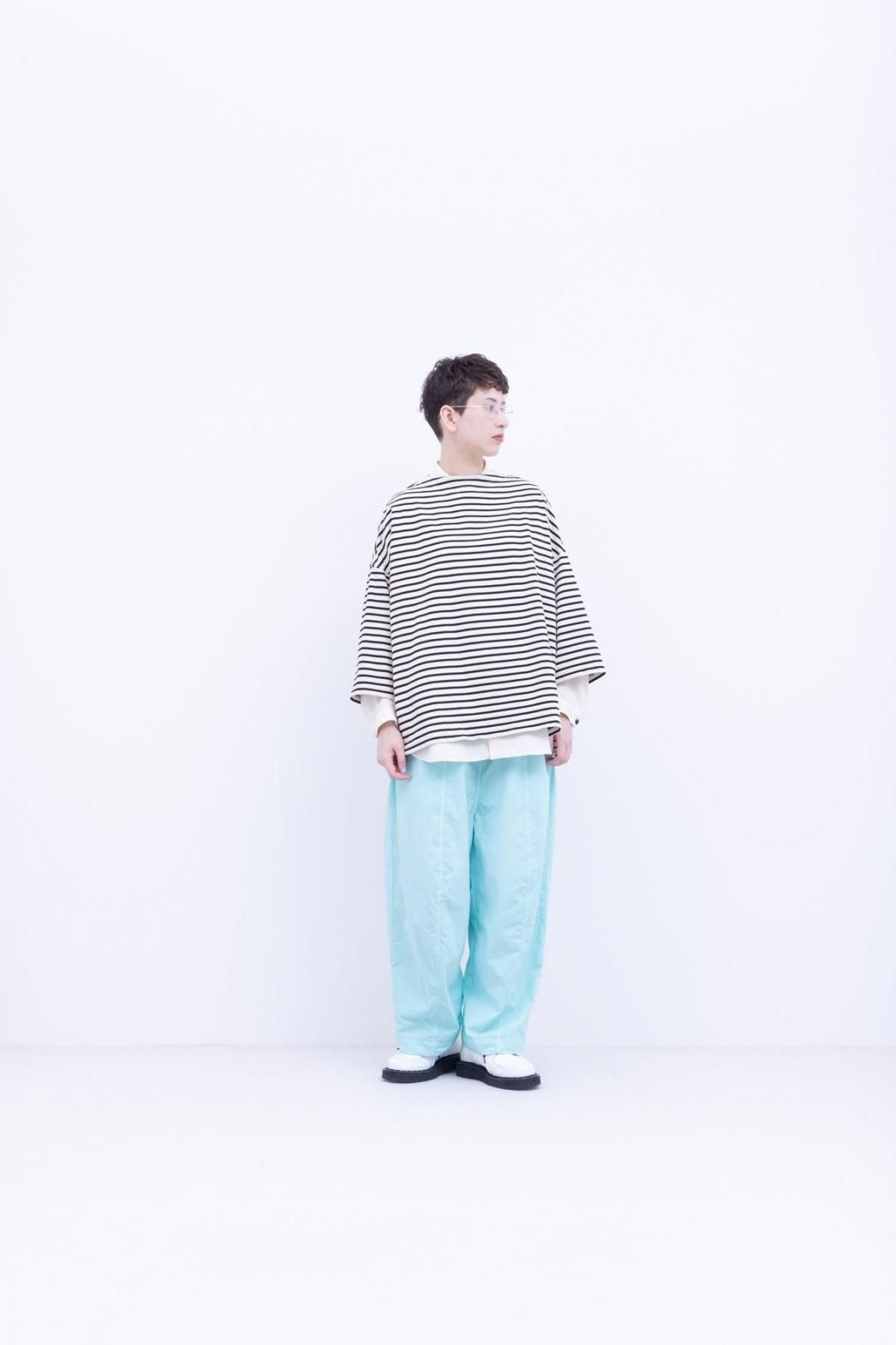 微強撚綿天竺　ボーダーボートネックT / Camel base × White border［size M］