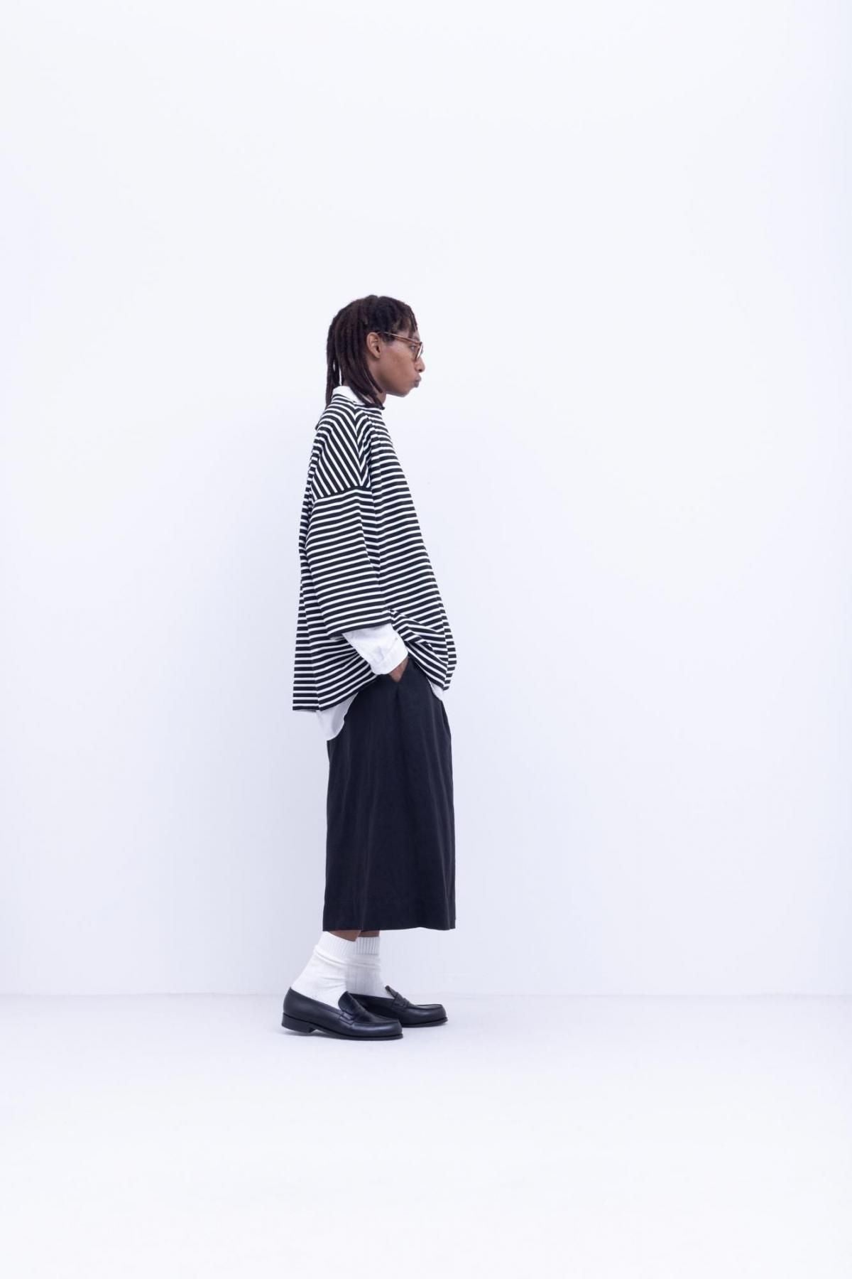 微強撚綿天竺　ボーダーボートネックT / Black base × White border［size XS］