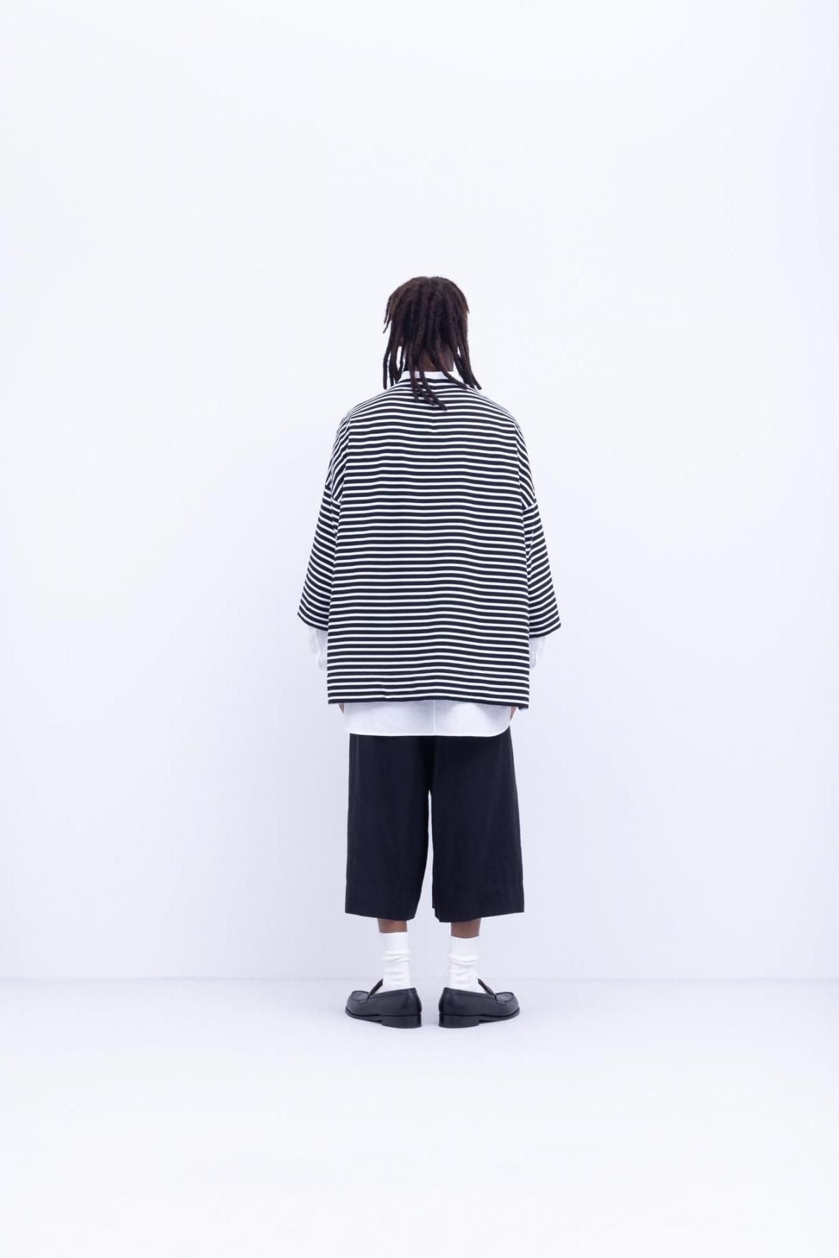 微強撚綿天竺　ボーダーボートネックT / Black base × White border［size XS］