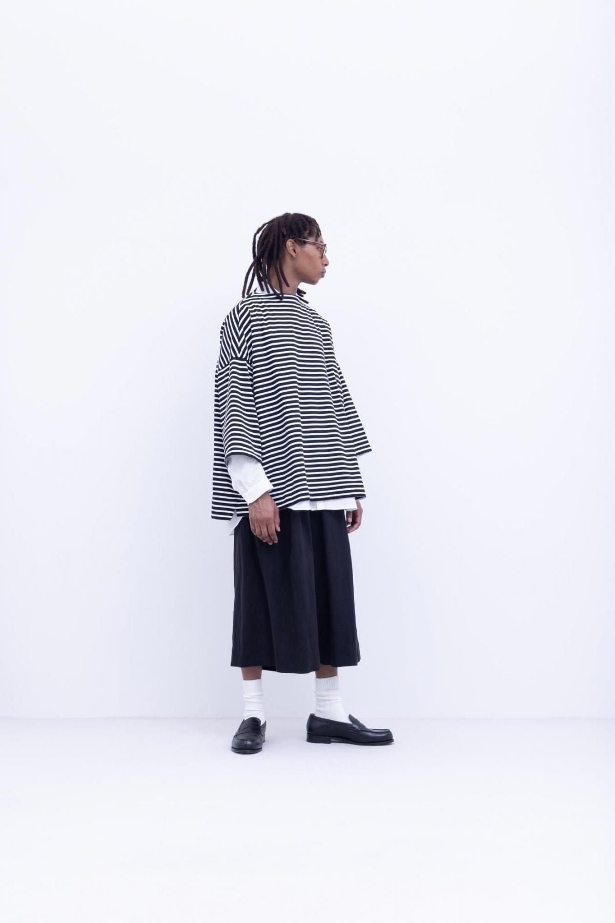 微強撚綿天竺　ボーダーボートネックT / Black base × White border［size M］