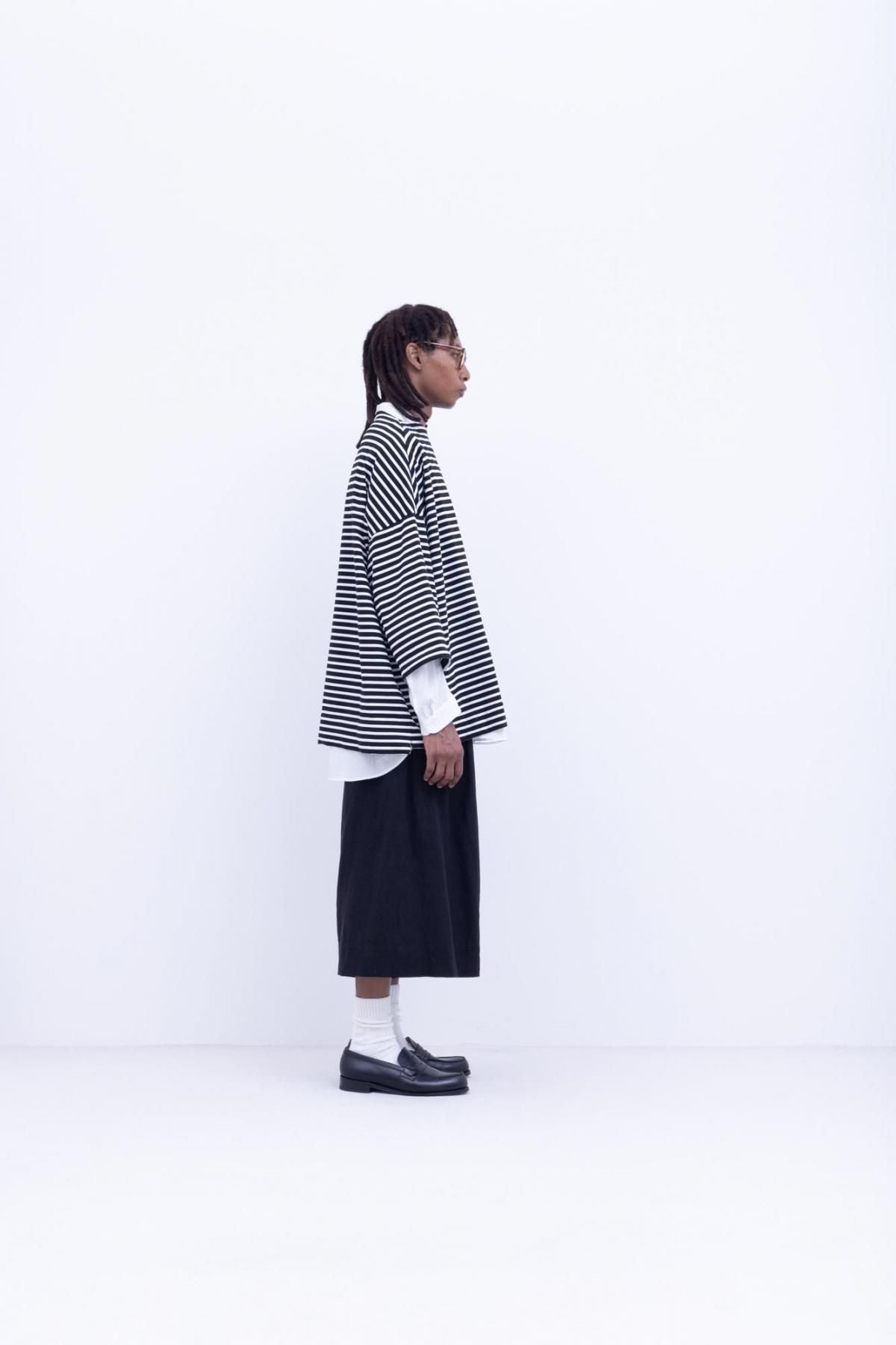 微強撚綿天竺　ボーダーボートネックT / Black base × White border［size M］