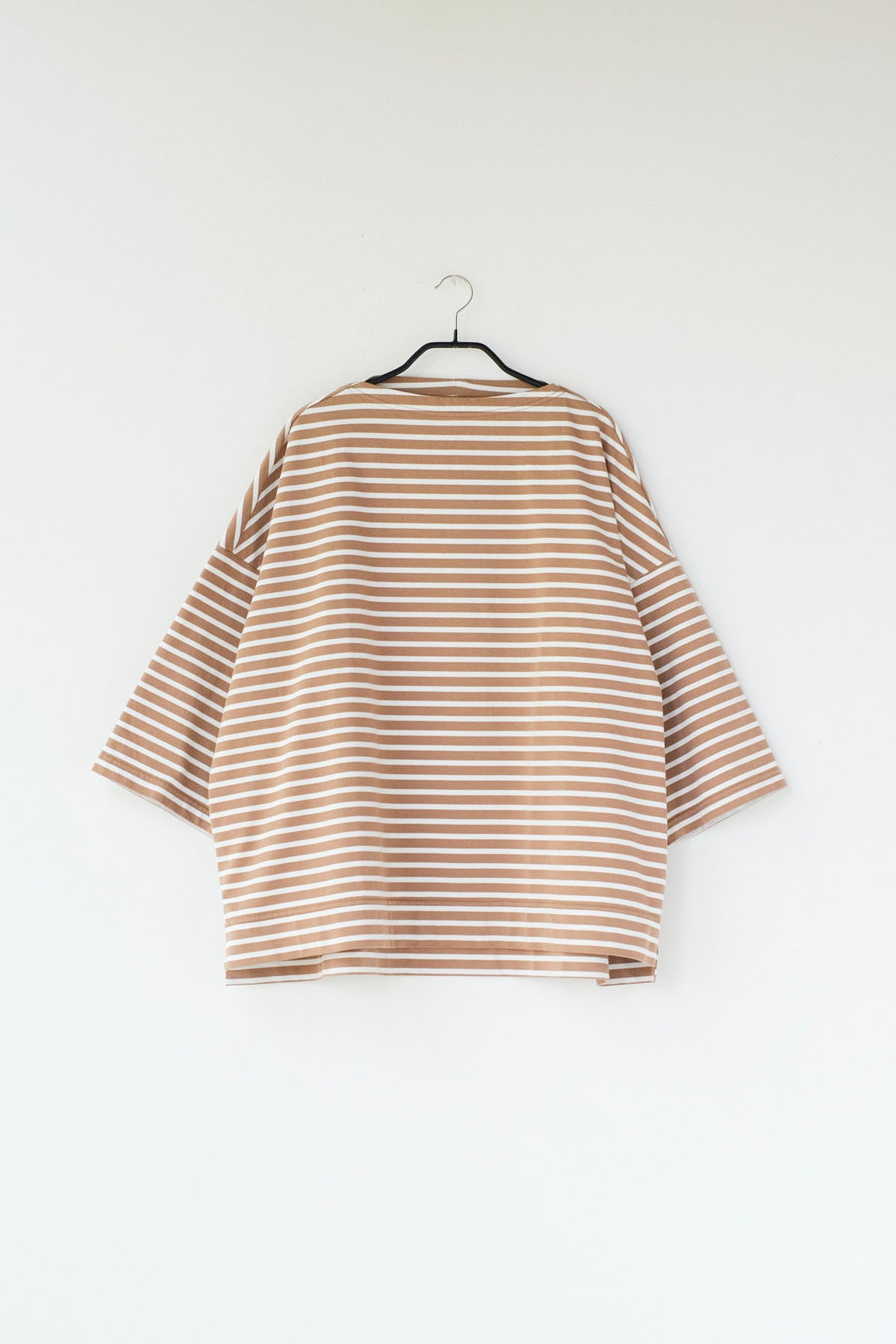 微強撚綿天竺　ボーダーボートネックT / Camel base × White border［size XS］