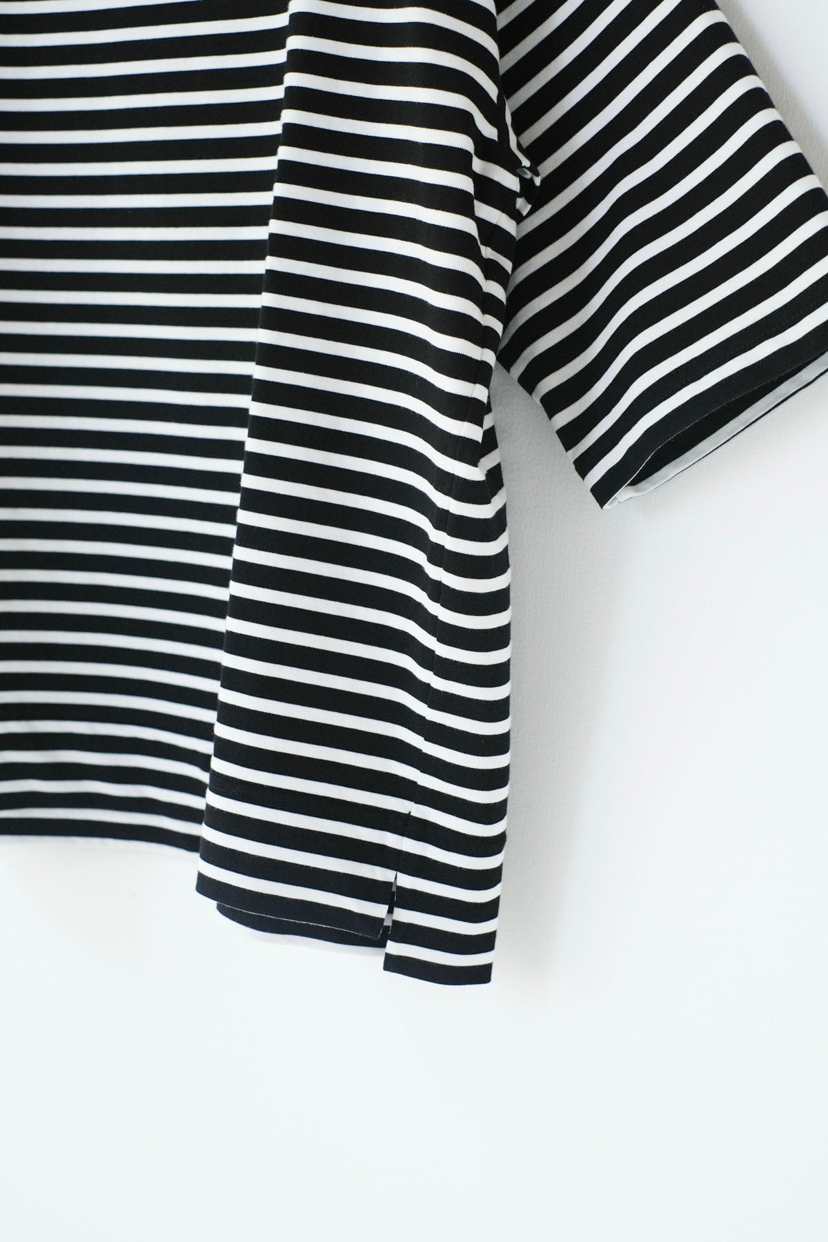 微強撚綿天竺　ボーダークルーネックT / Black base × White border［size XS］