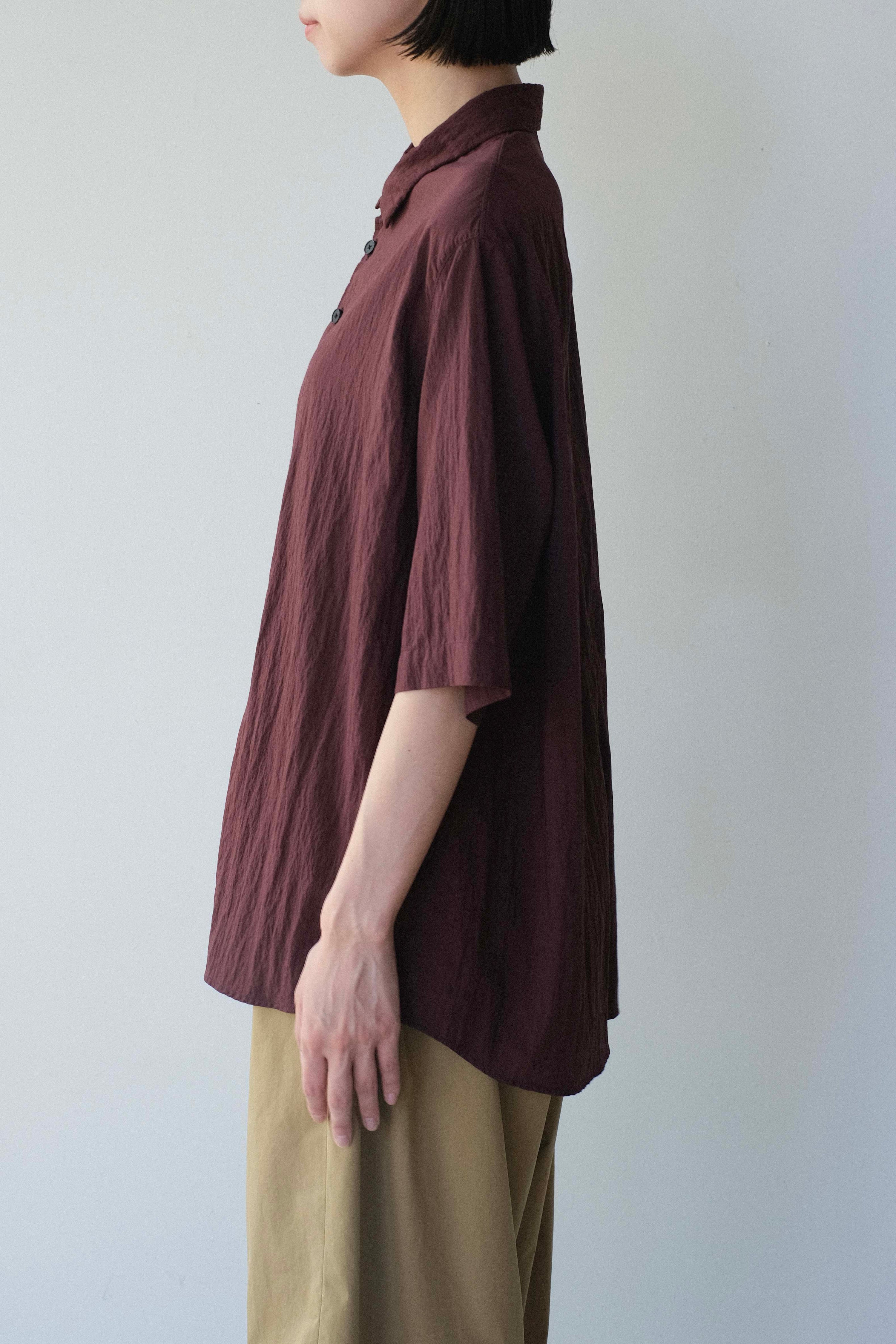 ビスコースナイロン・ライトタイプライター 半袖シャツ / 24 Marron［size XS］