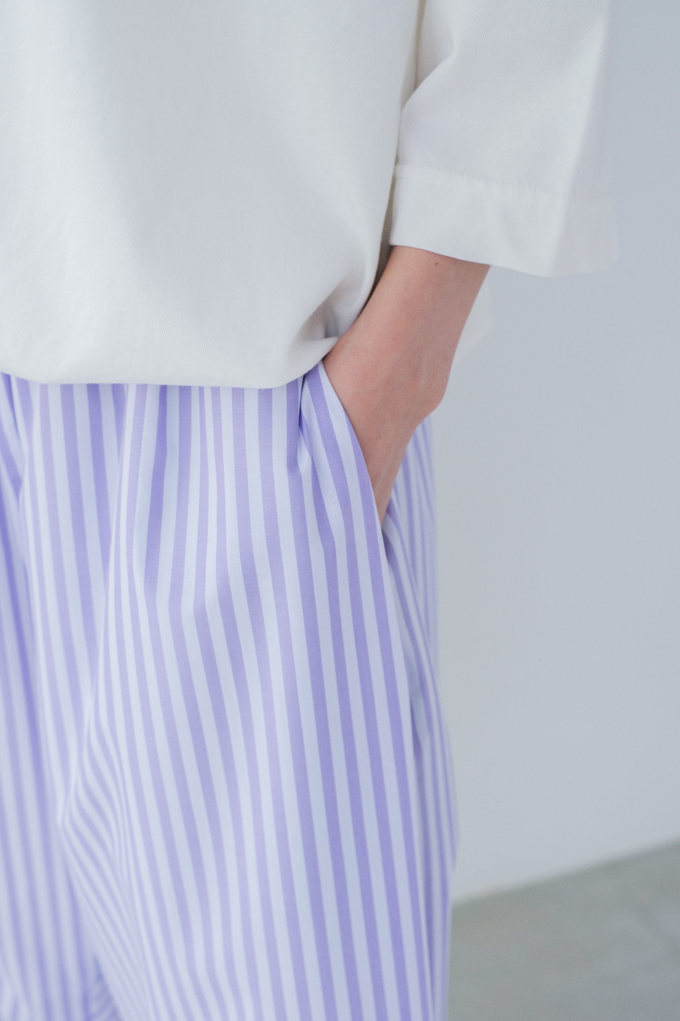 コンパクトスパンTR・ロンドンストライプ ハーフパンツ / Lilac × White［size 5_］