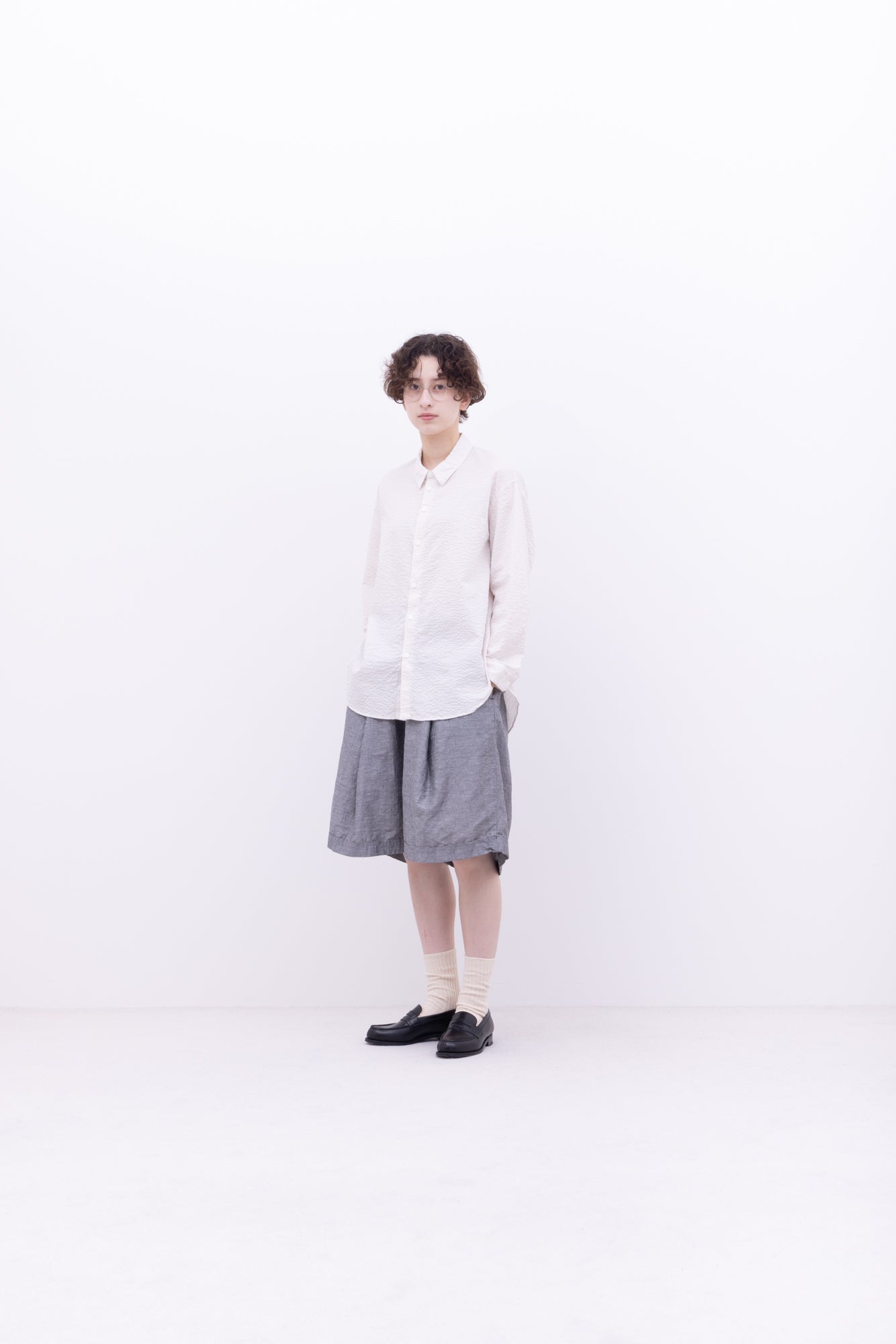 フレンチツイル・リップル　台襟付きシャツカラー / Ecru［size M］