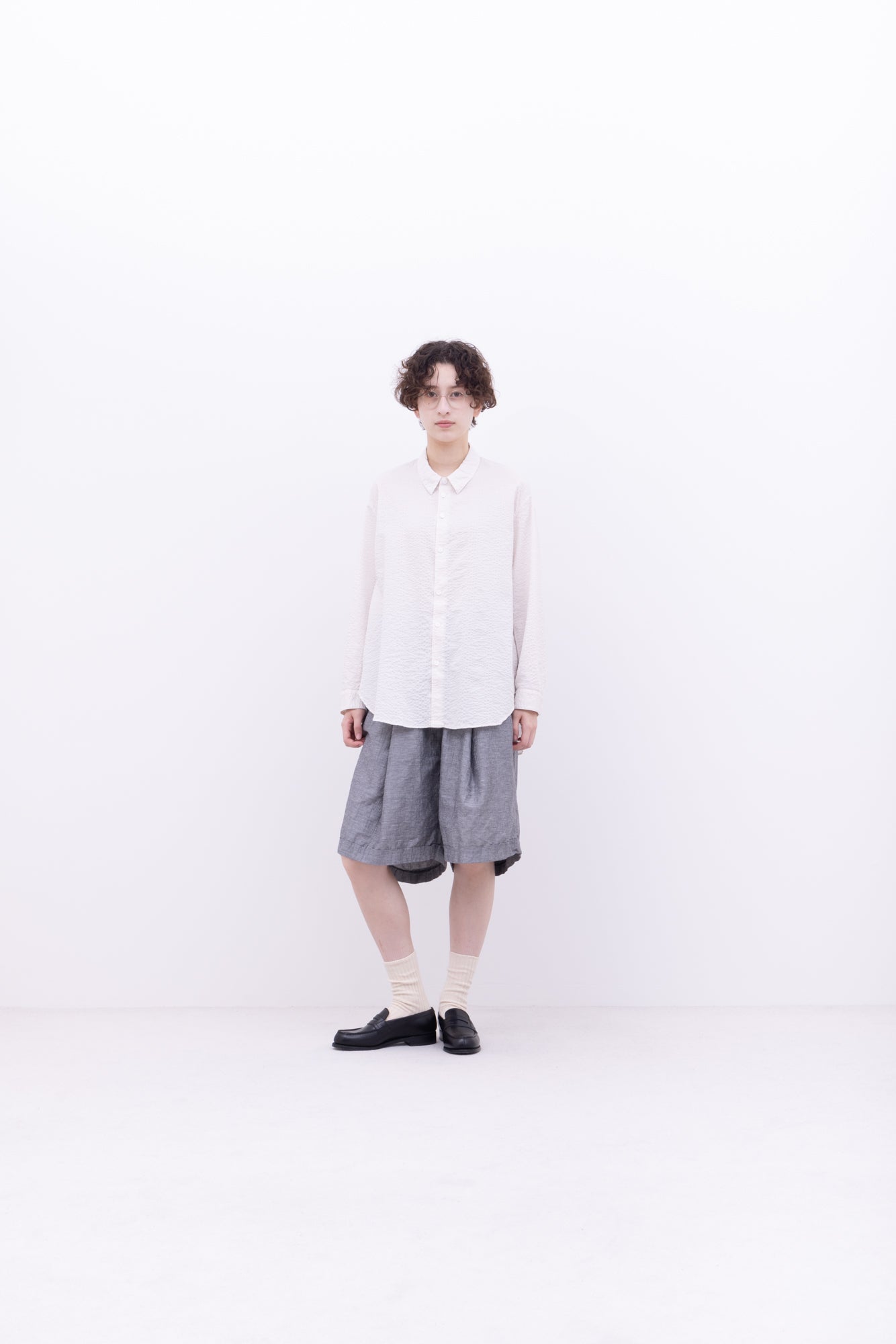フレンチツイル・リップル　台襟付きシャツカラー / Ecru［size M］