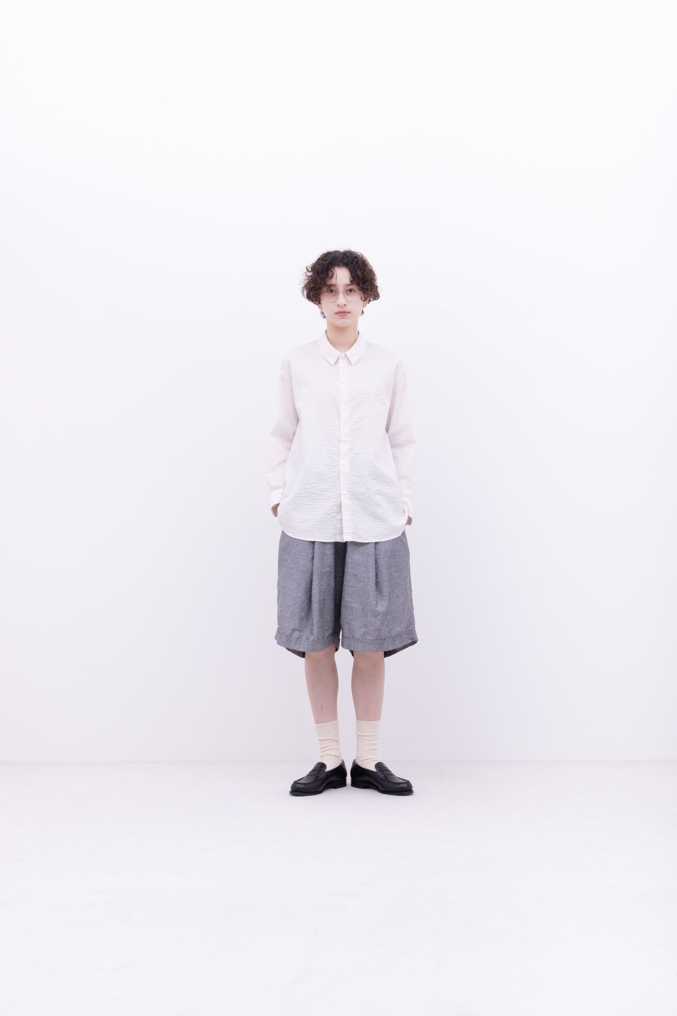 フレンチツイル・リップル　台襟付きシャツカラー / Ecru［size M］