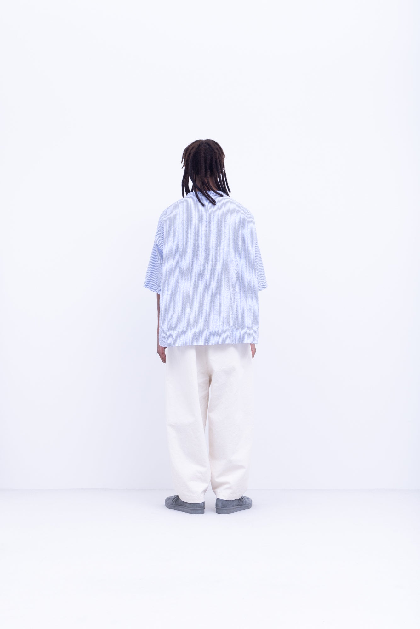 スターチコットン・ストライプローン クルーネックプルオーバー / Light Blue × White［size M_］