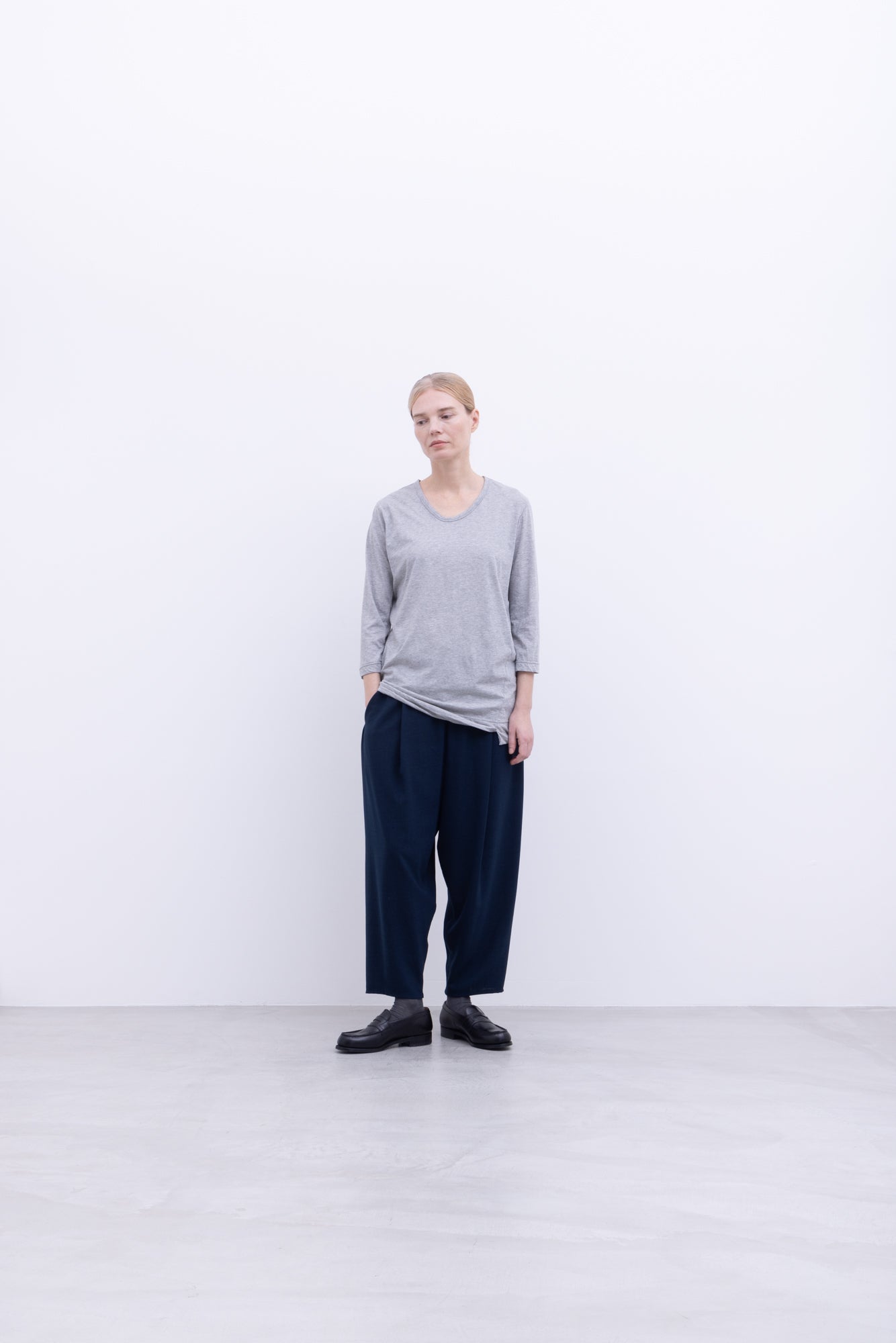 120/2 Queen's Cotton Tenjiku 3/4-Sleeve Crew Neck T-Shirt / Black