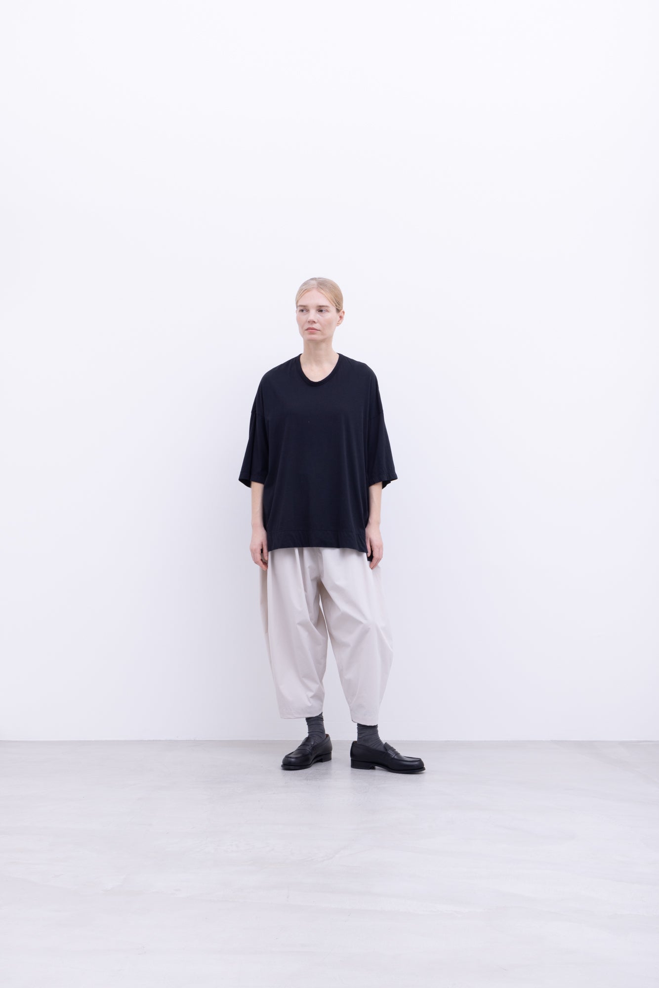 120/2 Queen's Cotton Tenjiku 3/4-Sleeve Crew Neck T-Shirt / Black
