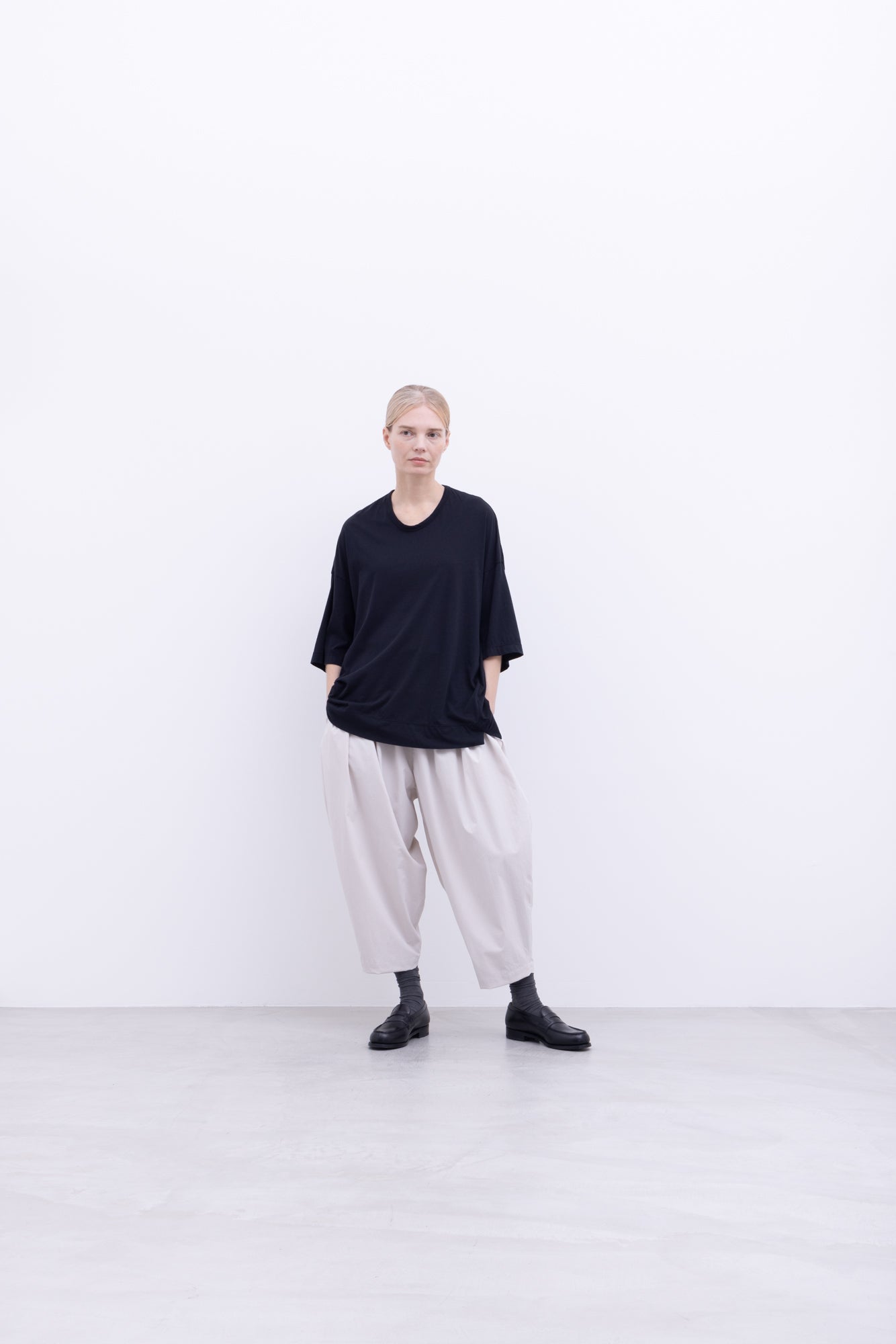 120/2 Queen's Cotton Tenjiku 3/4-Sleeve Crew Neck T-Shirt / Black