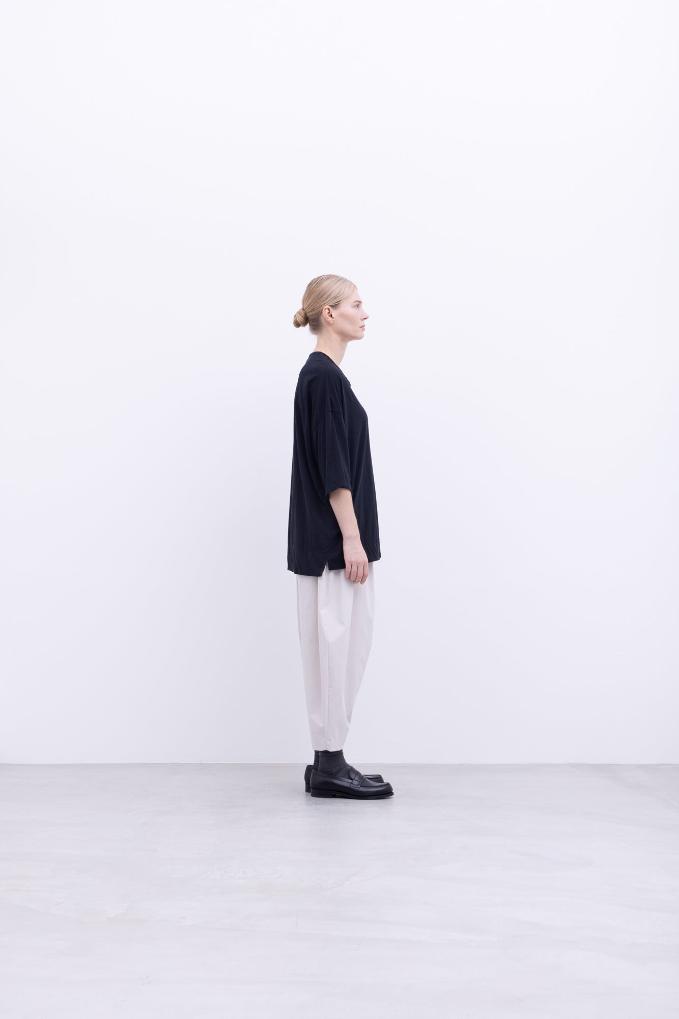120/2 Queen's Cotton Tenjiku 3/4-Sleeve Crew Neck T-Shirt / Black